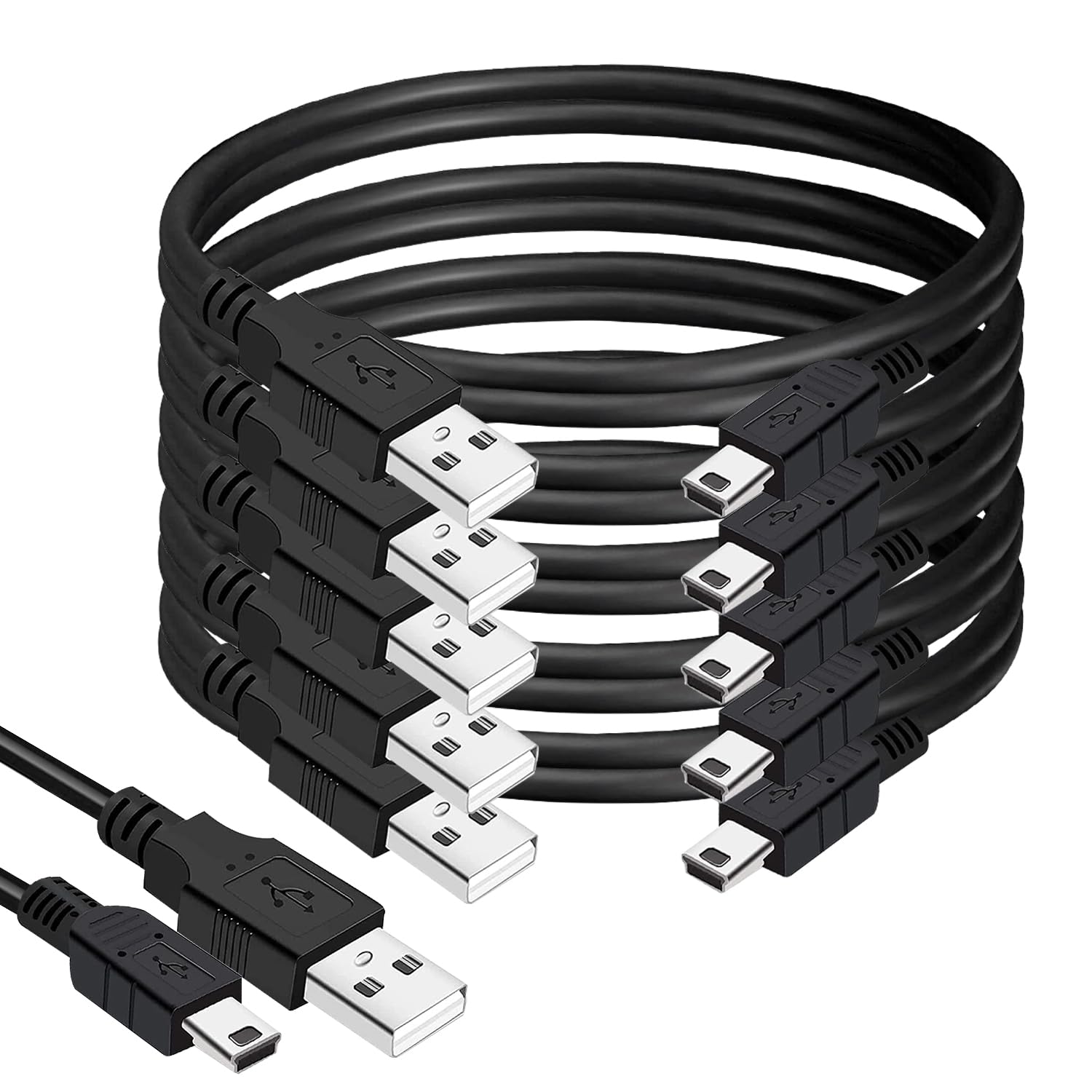 BRENDAZ Lot de 5 câbles de données Mini USB vers Mini B de 3 m – Câble Mini B avec qualité ultime de synchronisation et de charge compatible avec PS3, caméra embarquée, appareils photo numériques, PDA