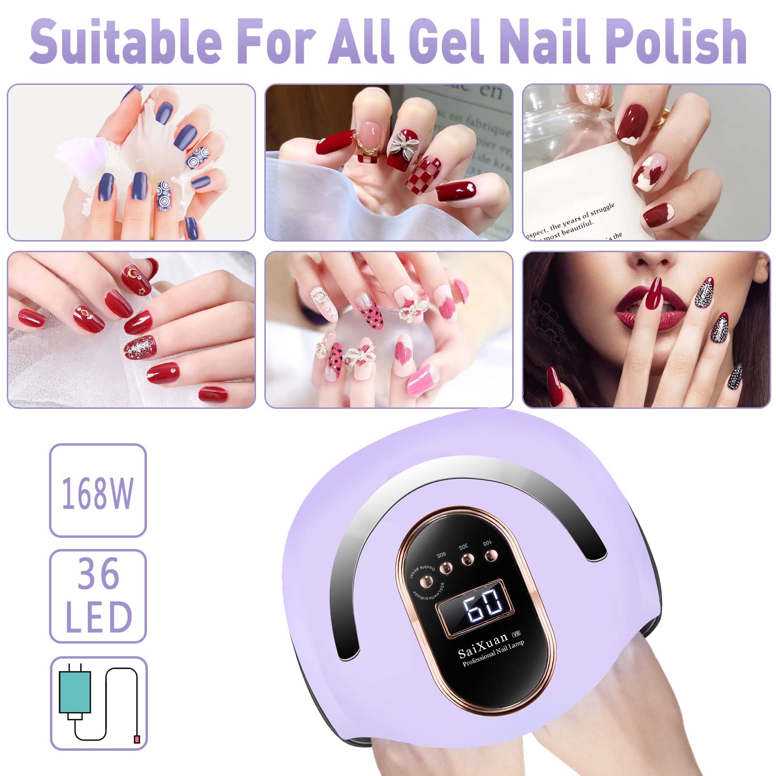 Lampada UV LED Lampada Unghie 168W Professionale Fornetto per Manicure/Pedicure Permanente Smalto Semipermanente 4 Timer con 10s/30s/60s/99s Display LED Automatico Sensore