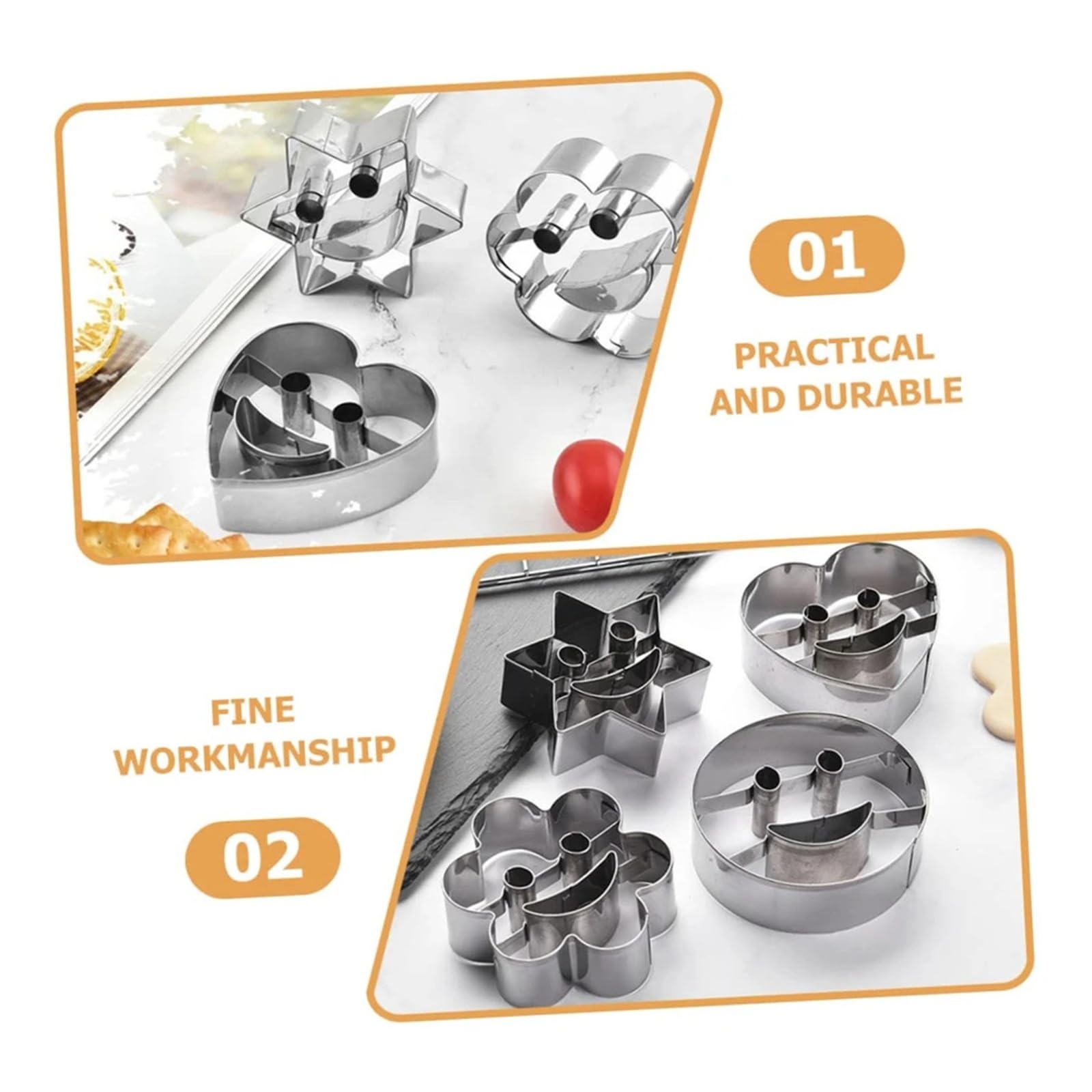 Juego de cortadores de galletas, 4 Uds., moldes de acero inoxidable de calidad alimentaria con forma divertida de cara sonriente for fondant, queso, fruta, panqueque, horneado DIY en casa