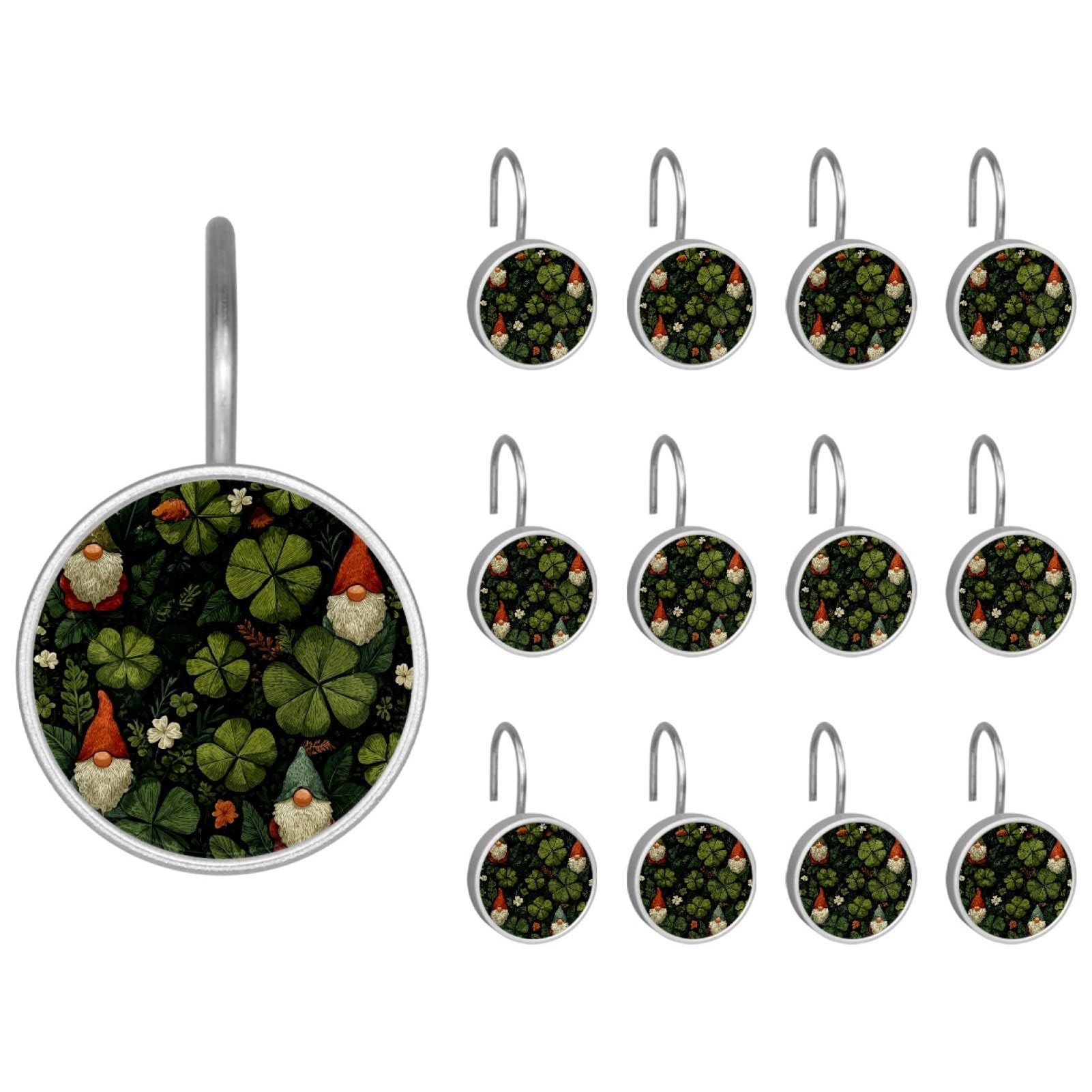 Happy St. Patrick's Day Decorative Shower Curtain Hooks Rings,Set of 12pcs Shower Curtain Hooks,Rustproof Decorative Shower Rings for Bathroom