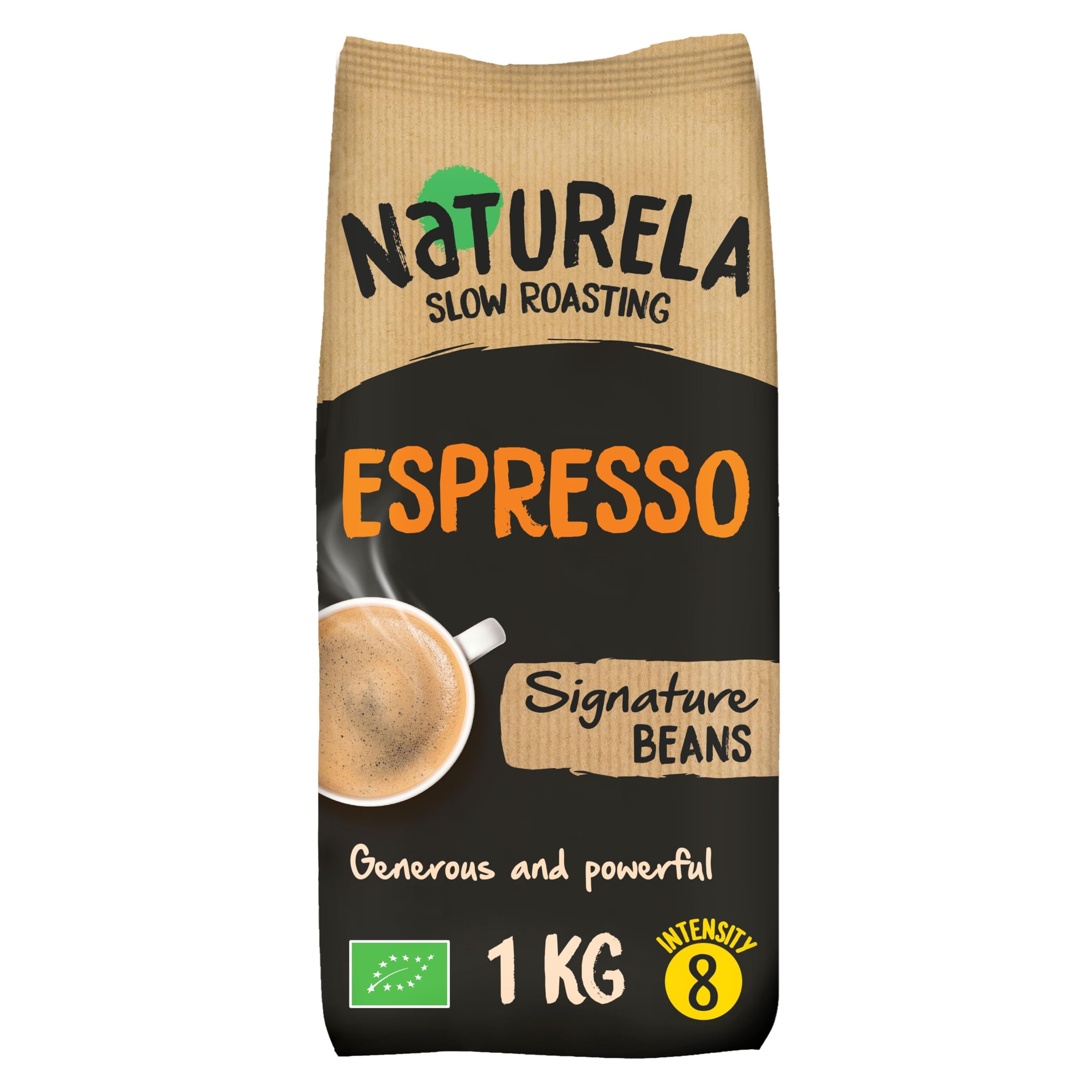 NATURELA Organic 100% Slow Roasted Arabica & Robusta Coffee Beans 1kg Bag