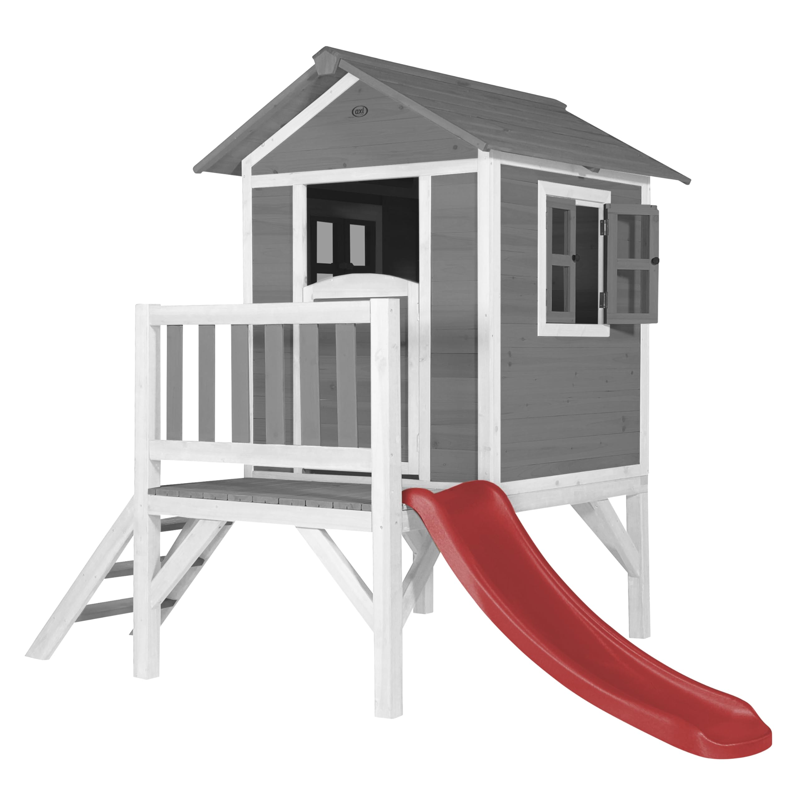 AXI Maison Enfant Beach Lodge XL en Bois Gris avec Toboggan Rouge
