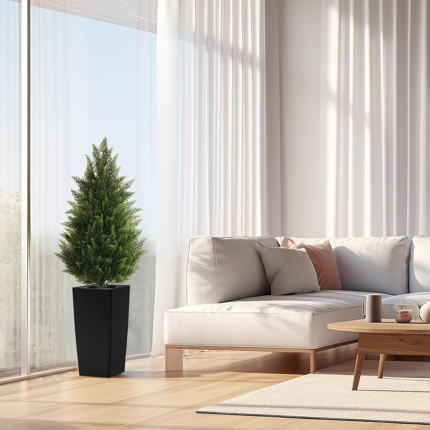 Plante Artificielle Exterieur 2 Pack Arbre Topiaire Cèdre Cyprès Artificiel en Pot Décoration Jardin