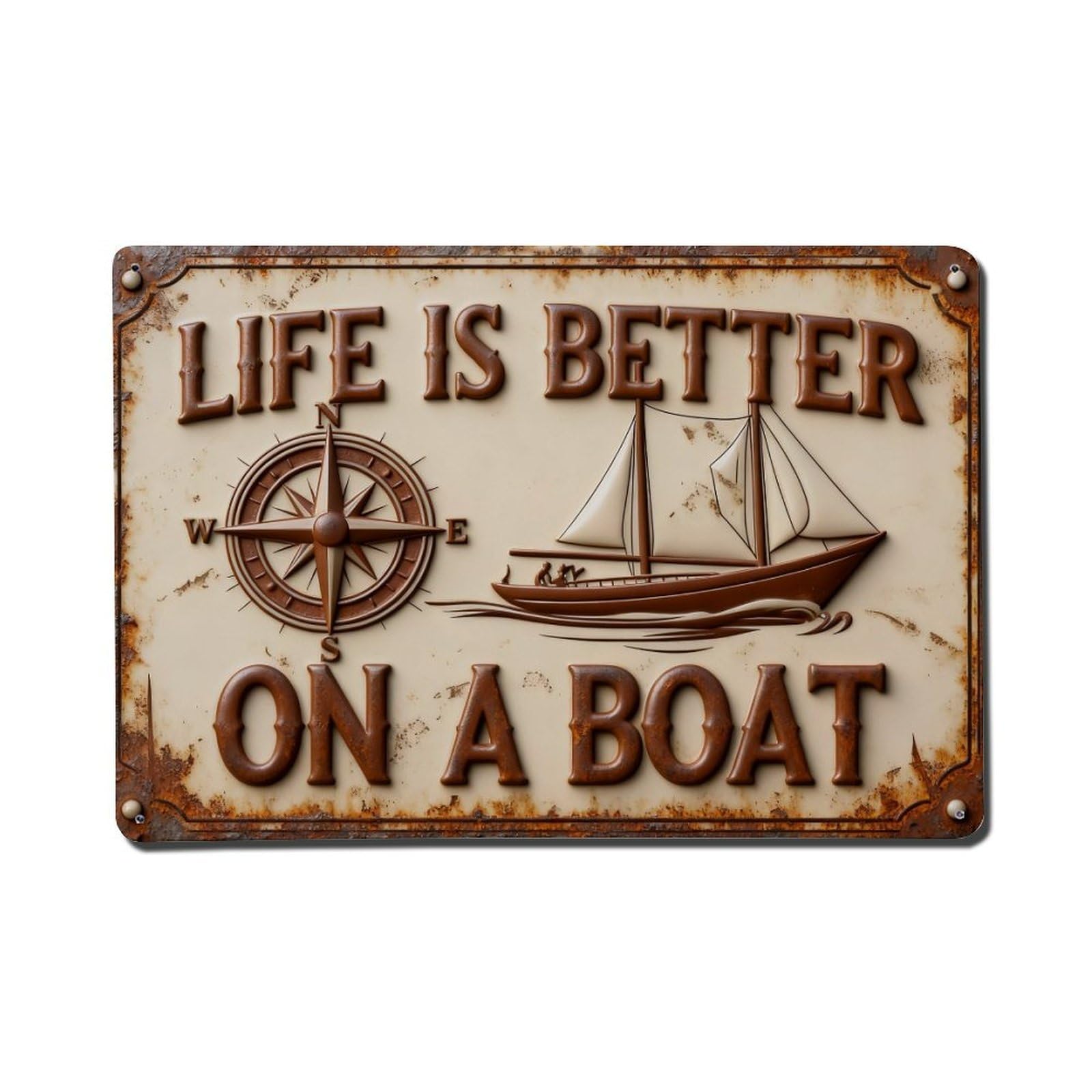 Iageret Vintage Life Is Better On A Boat Metal Tin Sign Retro Wall Decor, Bar Garage Cafe Kitchen Home Wall Art Poster Decoration 8X12inches