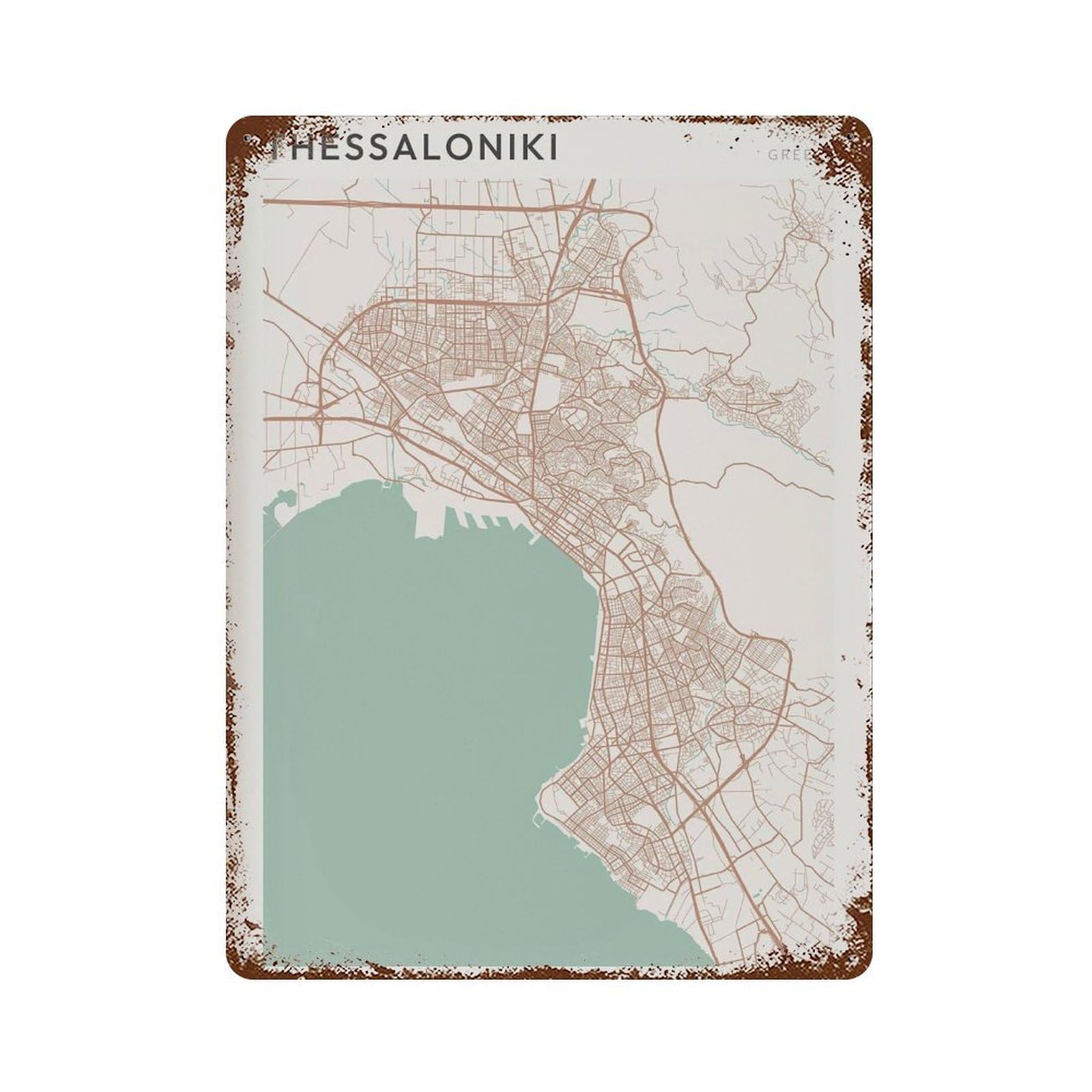 xiaoxiaoshen Thessaloniki Map Greece Travel Gift Minimalist Wall Decor Art Metal Tin Poster Modern Home Decor Art Home Bar Shop Decorations Vintage Sign 40x30cm