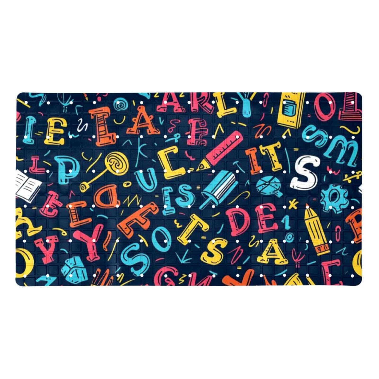 Tapis de bain antidérapant séchage rapide motif alphabet coloré
