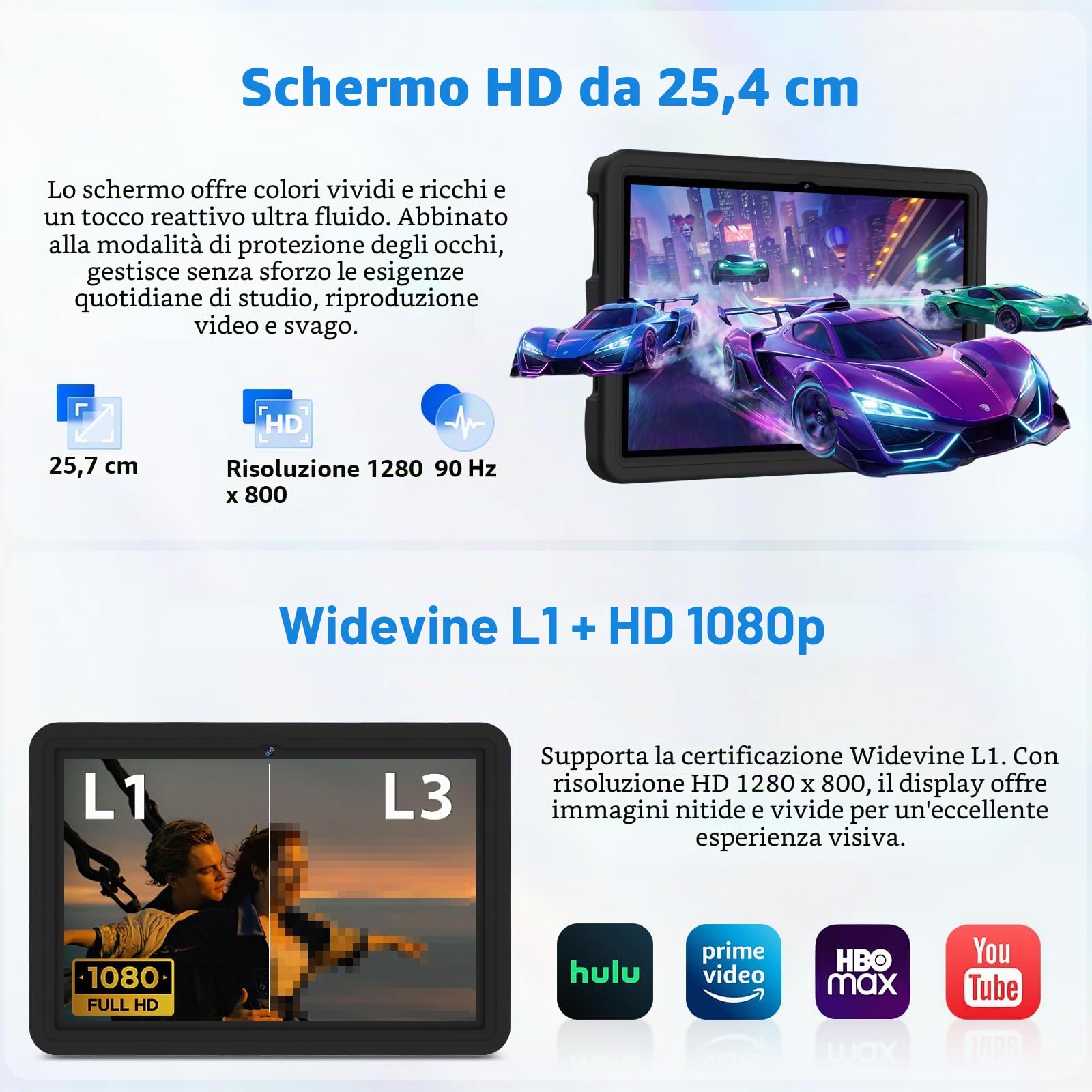 DMOAO Tablet Bambini 10 Pollici Android 15 con 30GB RAM, 5G Wi-Fi 6, 64GB ROM(2TB), Control Parental, Octa-Core, 8MP+5MP, 6000mAh, Custodia Protettiva EVA + Supporto Girevole a 360°, Nero