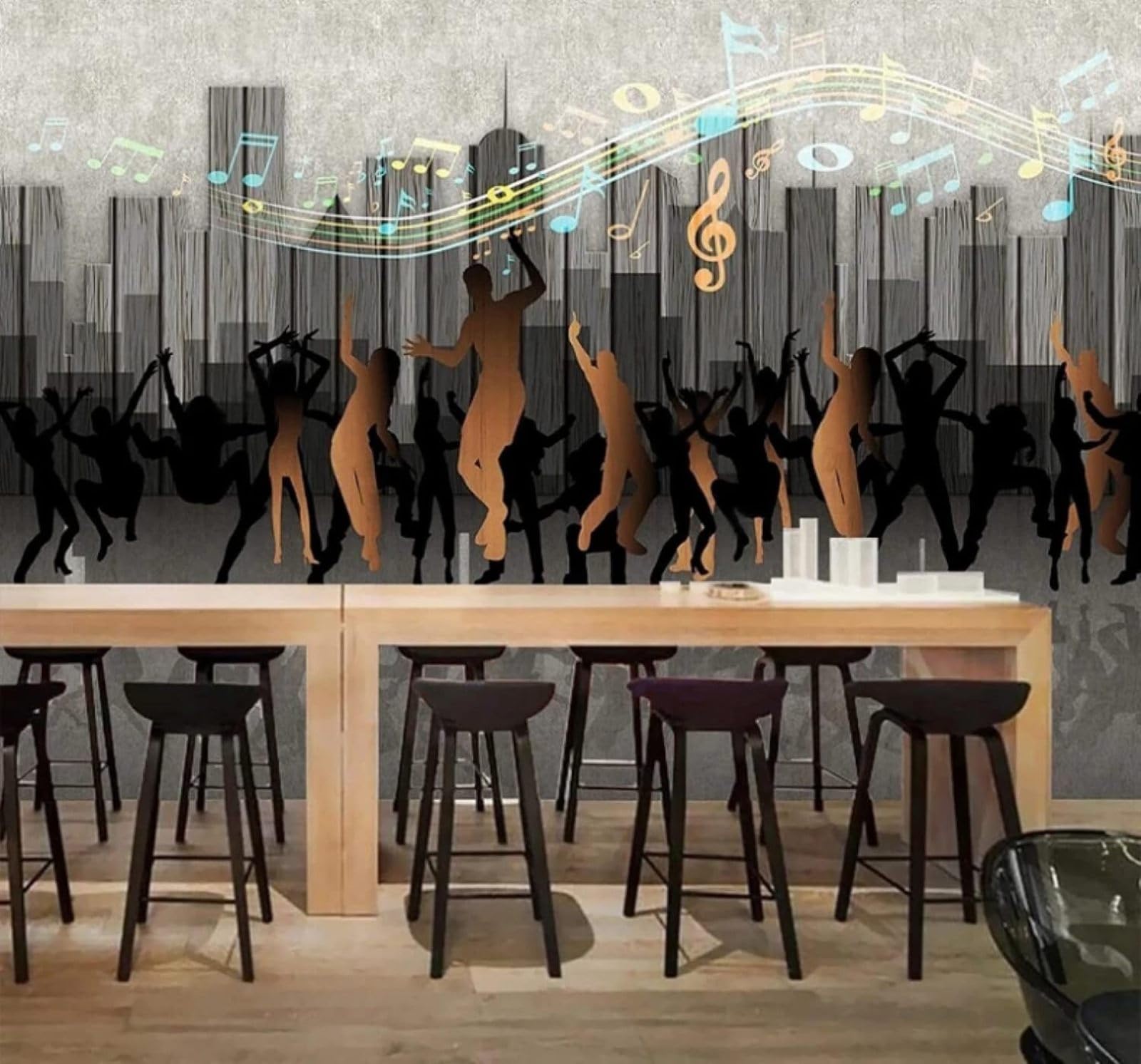 XLMING Abstract Music Dance People Urban Architecture 3D Wallpaper Luxury Silk Study Dining Feature Sofa Grey Bedroom Living Room Tv Decorative Wall-150cm×105cm