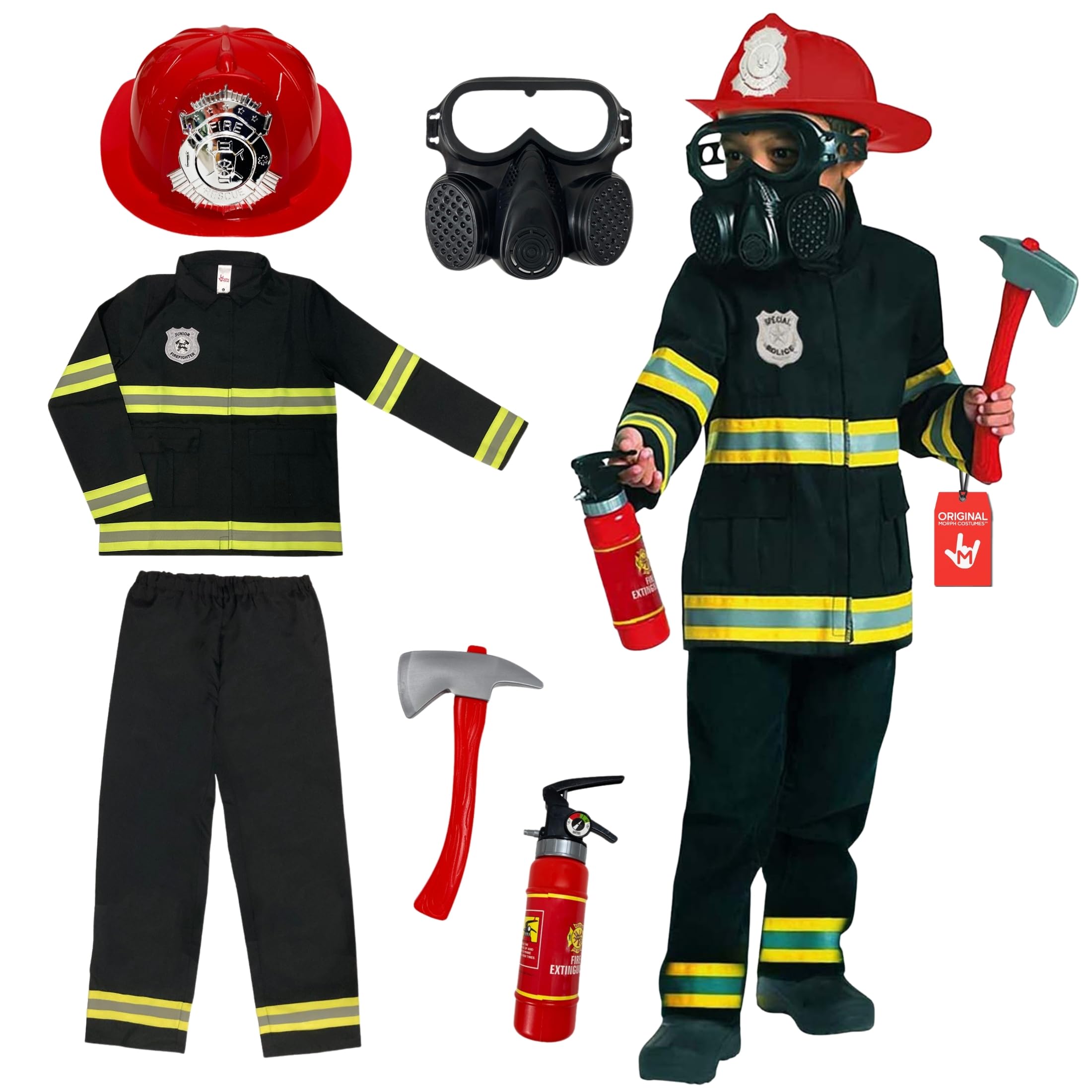 Morph Firefighter Costume for Kids (2 Colors) - Boys Fireman & Fire Fighter Costume for Halloween