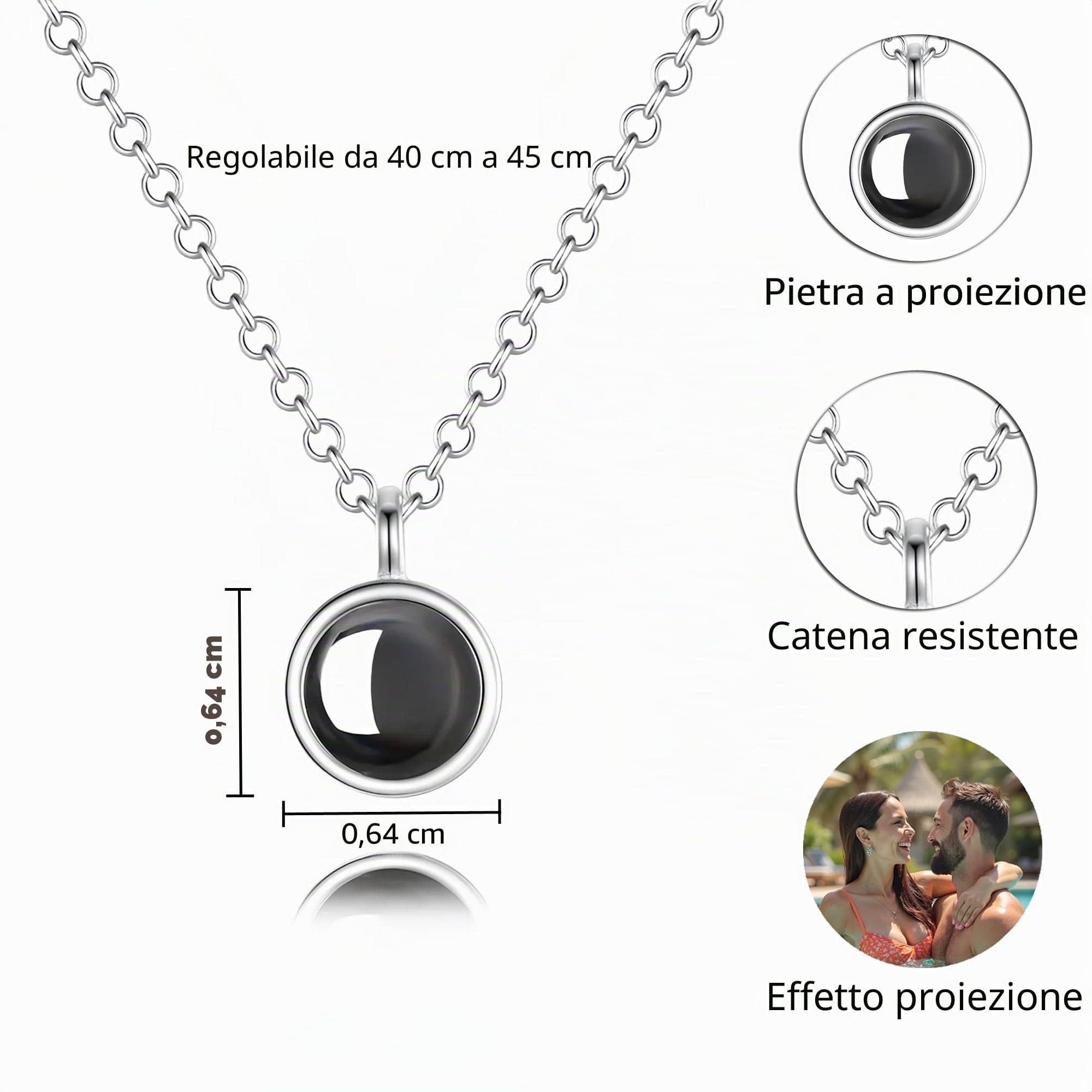 Argento Sterling 925 Collana con Foto Personalizzata – Collana con Proiezione, Ciondolo con Foto Personalizzata per anniversari e occasioni speciali