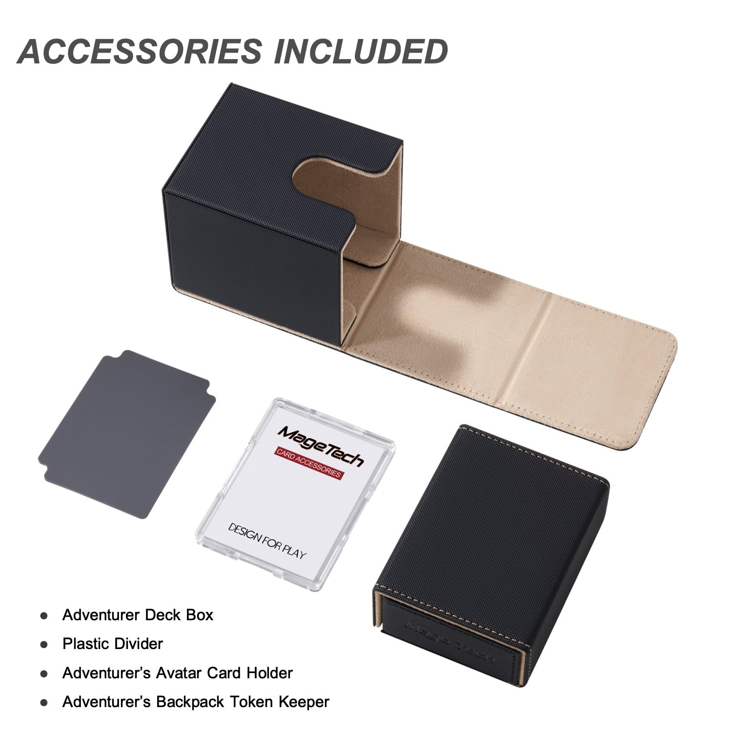 Mage Tech Adventurer [Paragon] Commander Kit - Soporte para avatar + caja de dados de mochila, panel trasero a presión, con rastreador de vida, MTG Commander/EDH - Negro/Oro pálido