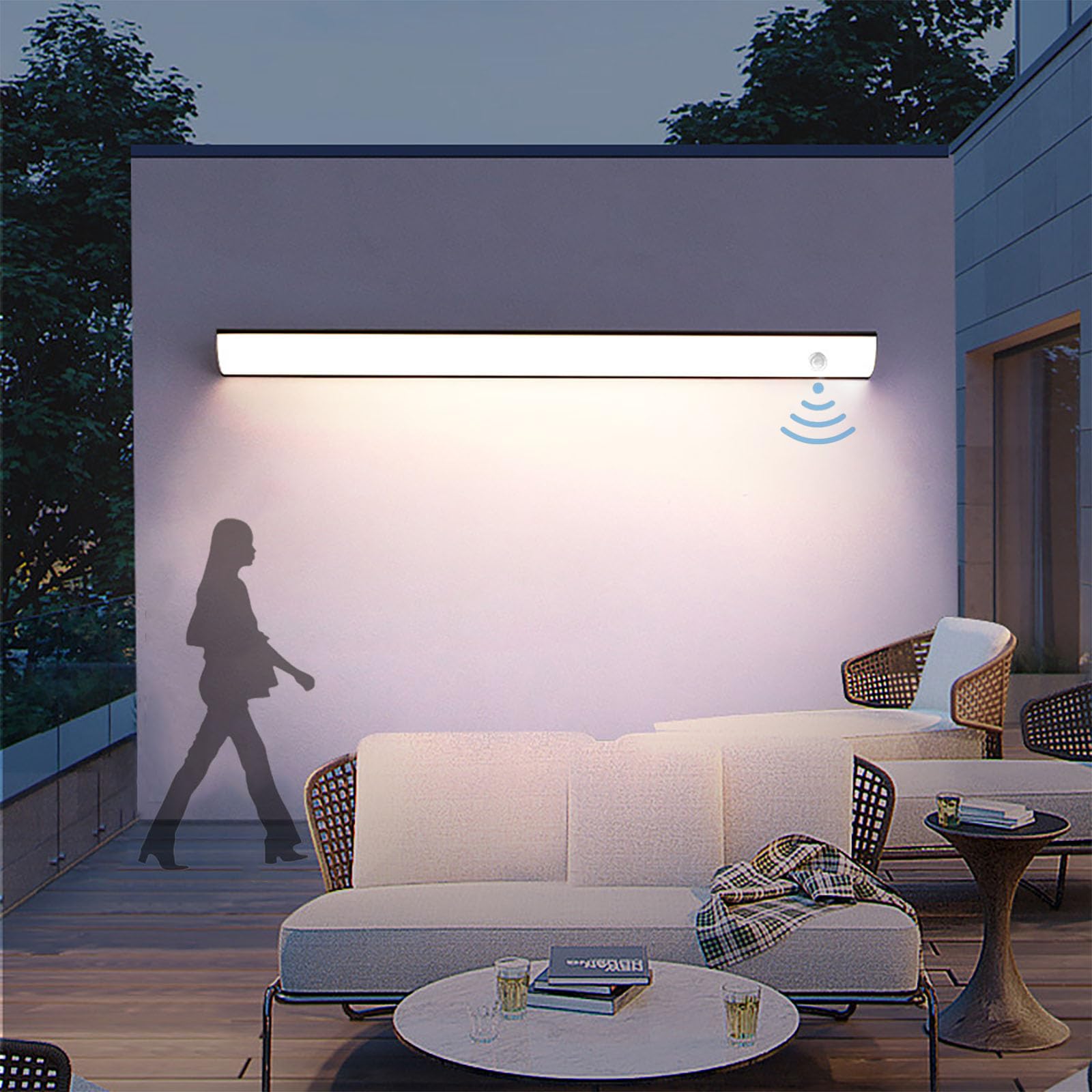 LED Applique da Parete Esterno/Interno Lampada da Parete Esterna con Sensore Movimento IP65 Impermeabile Nero Lunga Plafoniera da Esterno Luce da Parete Per Villa Terrazzo (Luce Neutra,40cm)
