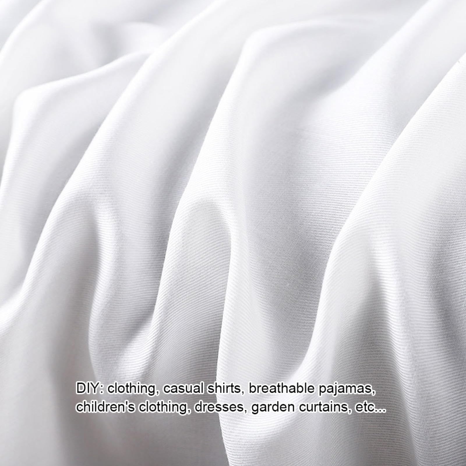 DTREEL Tessuto Twill di Cotone Artificiale Bianco Solido Venduto al Metro, Larghezza 145 cm/57 Pollici, S60*60 140 * 65, Tessuto per Camicie e Pantaloni Eleganti, Tessuto di Base Stampato,PD06-6m