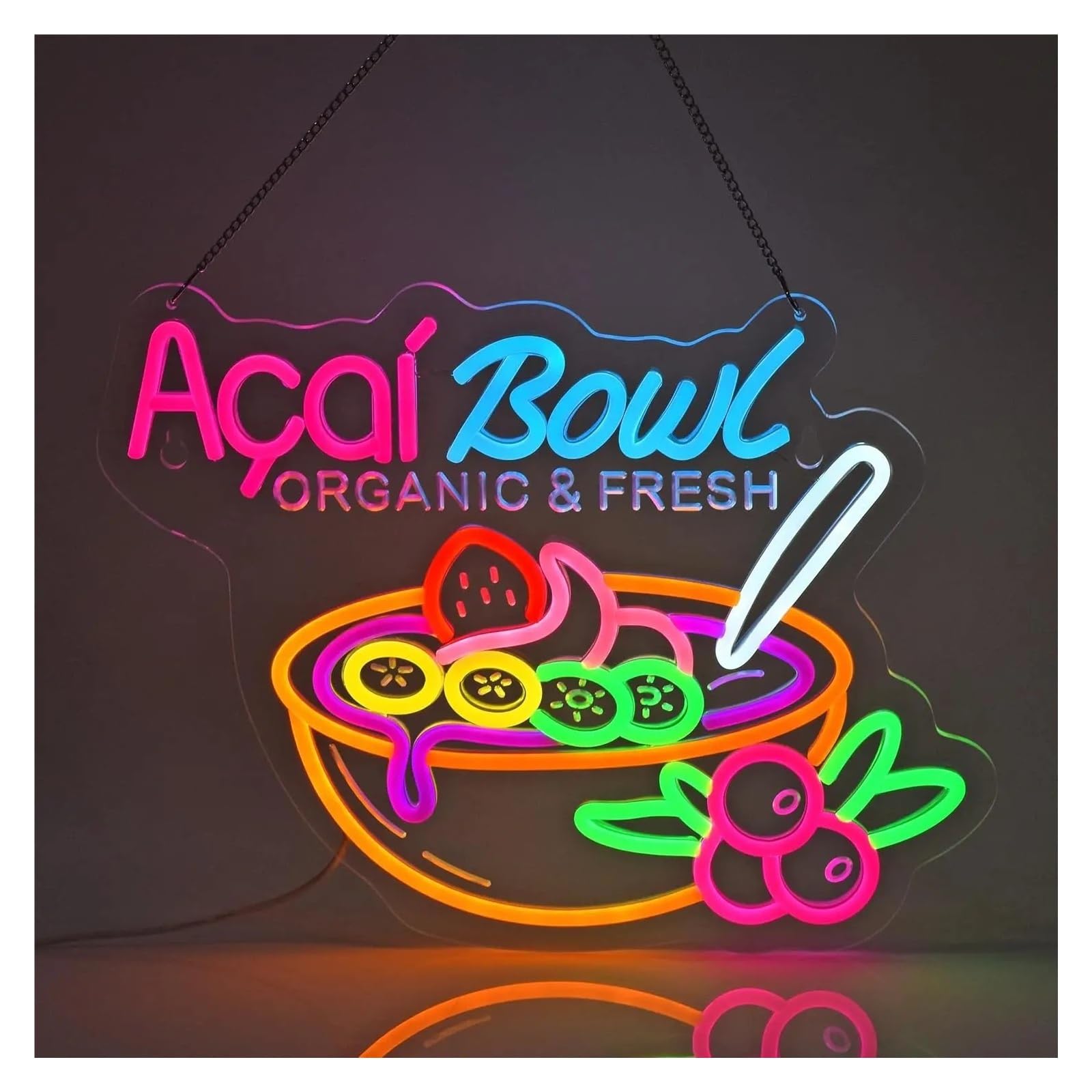 LEMST Sign Lamp Acai Bowl Neon Sign LED Fruit USB Powered Dimmable for Café, Juice Bar, Kitchen, Smoothie Shop Decoration 42×33.5cm/16.54×13.19in
