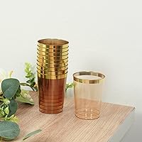 Vista 5 de Efavormart - Paquete de 25 vasos de plástico de cristal dorado ámbar con borde dorado, vasos desechables para fiestas, 10 onzas