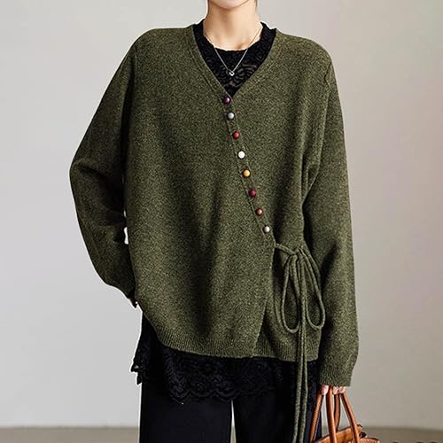 Cardigan Sweaters for Women Lightweight Plus Size Long Sleeve Tops Drawstring Spring Clothes Button Down Cardigan(A01-army Green,3X-Large)
