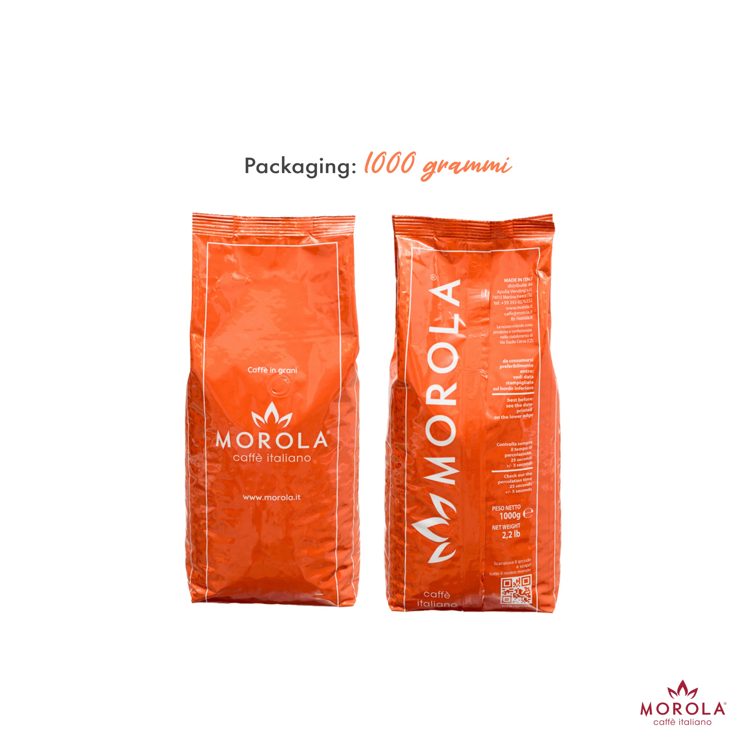 Caffè in Grani - Miscela Morola Arancio Gold - Espresso Bar - Sacchetto da 1000g - Confezione da 1Kg - Caffè Torrefatto in Italia - Made in Italy