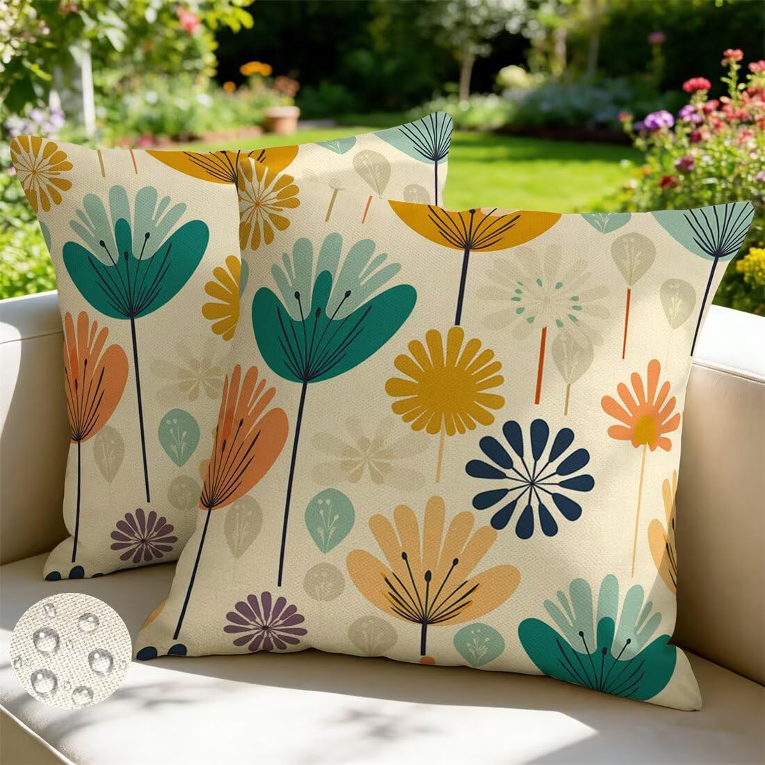 Outdoor Cushions 40cm x 40cm Set of 2 Waterproof Retro Cushion Covers Artistic Flowers Garden Cushions Summer Decorative Pillows Throw Pillow Covers for Outdoor Patio Garden Couch Sofa -GY493
