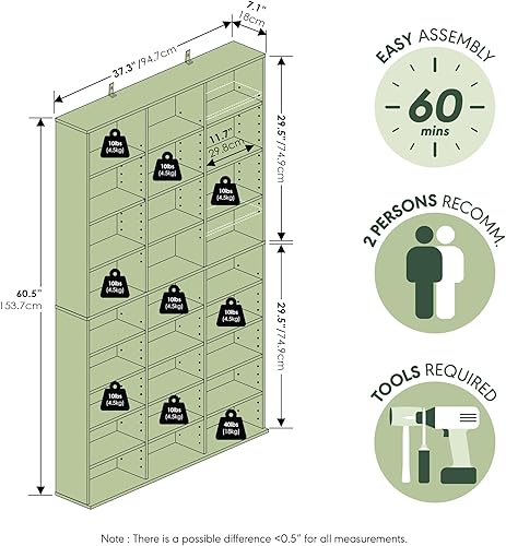 Miniatura 3 de Furinno Jaya Estantería para DVD, Estante para CD de 24 Baldas Anchas, Estantería Multimedia con Baldas Ajustables, 8 x 3 Gabinetes de