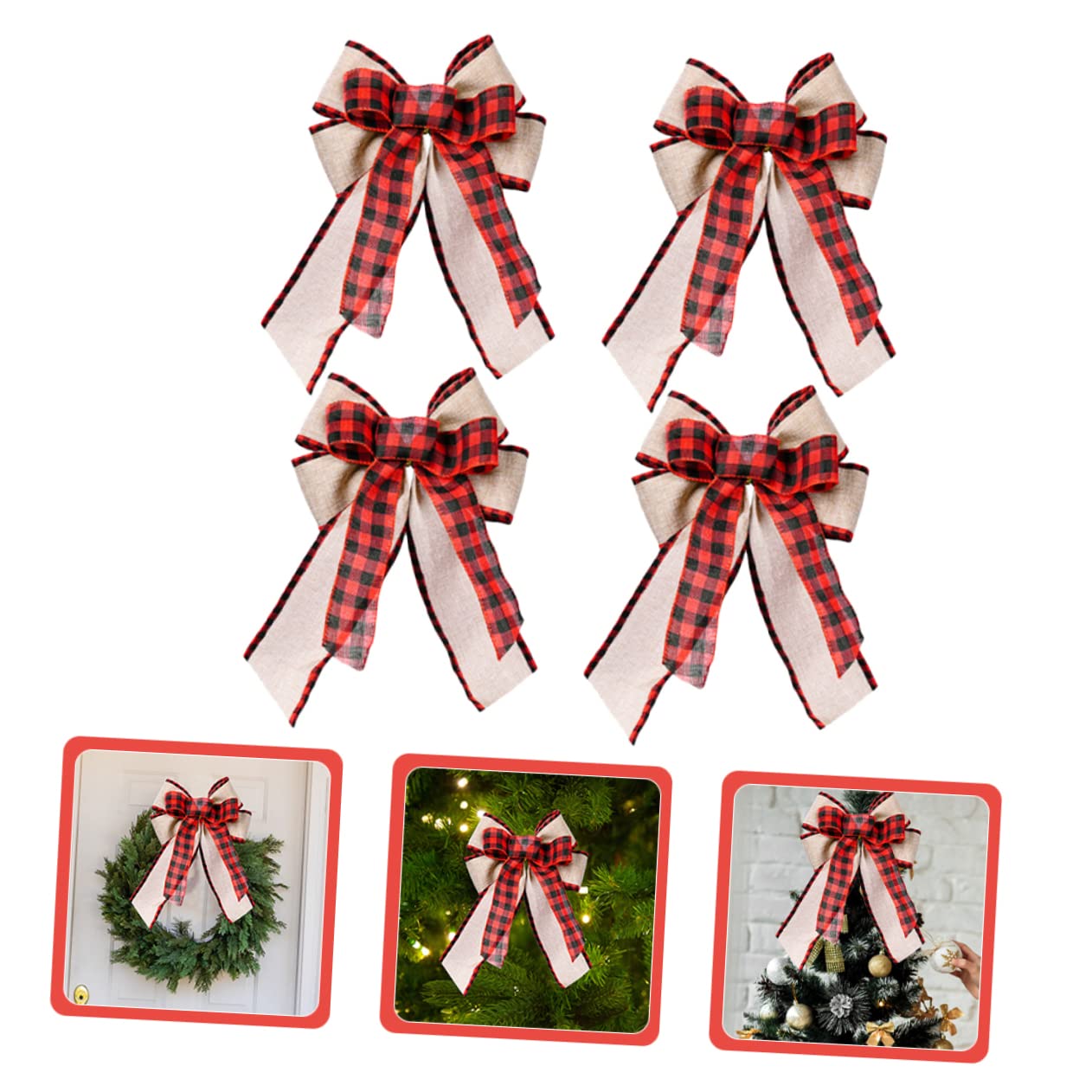 PRETYZOOM 20 Pz Fiocco Scozzese della Porta D'ingresso per Le Vacanze Ornamento Dell'albero di Natale Decorazione Natalizia Fiocco di Nastro a Quadretti Decorativo Biancheria