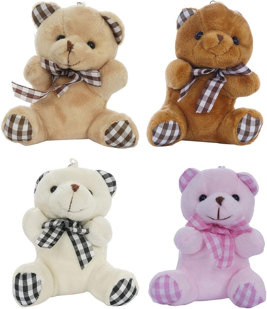 Stuffed Soft Teddy Keychain Toys with Multicolour for Kids Pack of 4