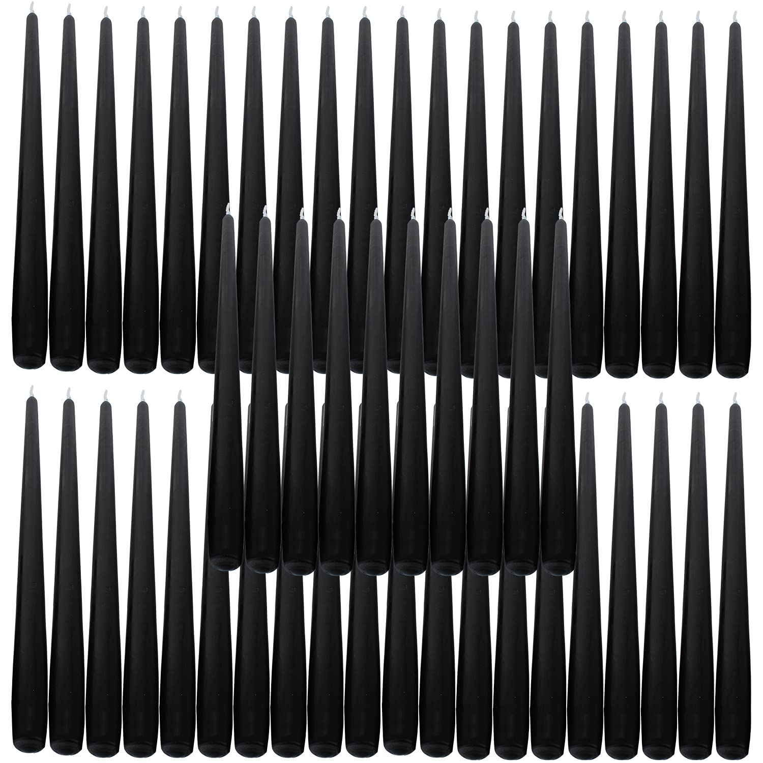 Deli Supplies Dinner Party Christmas Table Decor Bistro Candles Non Drip Tapered 9” 24cm Tall Taper Candle 7 Hour Burn Time Smokeless and Dripless Quality Wax (Black, 50)