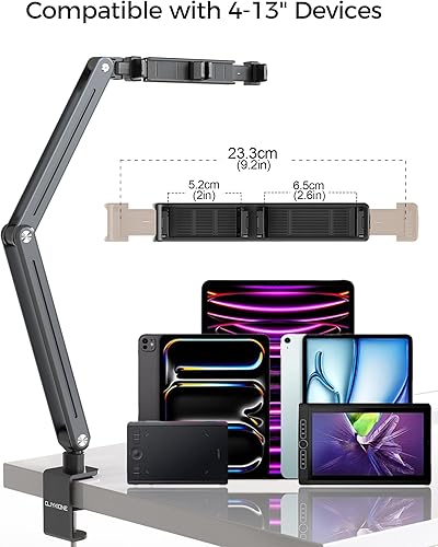 Miniatura 7 de Soporte plegable para tableta para escritorio y cama, soporte de brazo de aleación de aluminio Soporte de teléfono ajustable de 360 compatible con