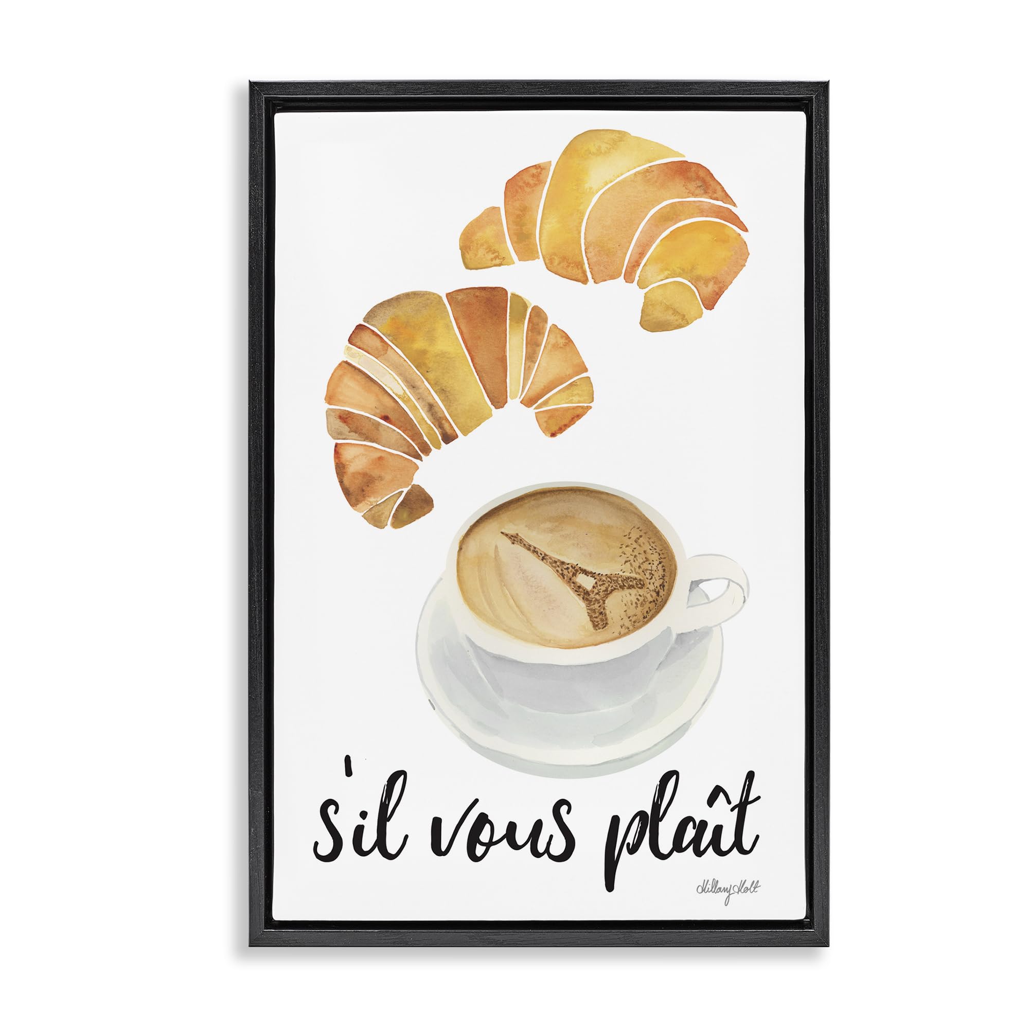 Stupell Industries Jet Black (Matte) Paris Croissant Coffee Bistro Charm, 16 X 24 Inch Canvas In Floater Frame