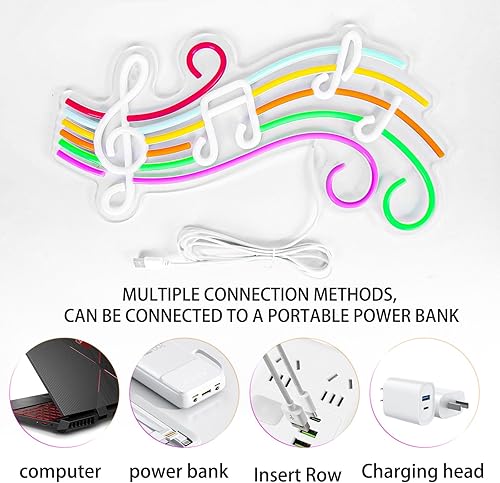 Miniatura 4 de Letrero de neón de música, regulable, nota musical, luz LED de neón para dormitorio, decoración de pared, estudio de música, fiesta, cumpleaños,