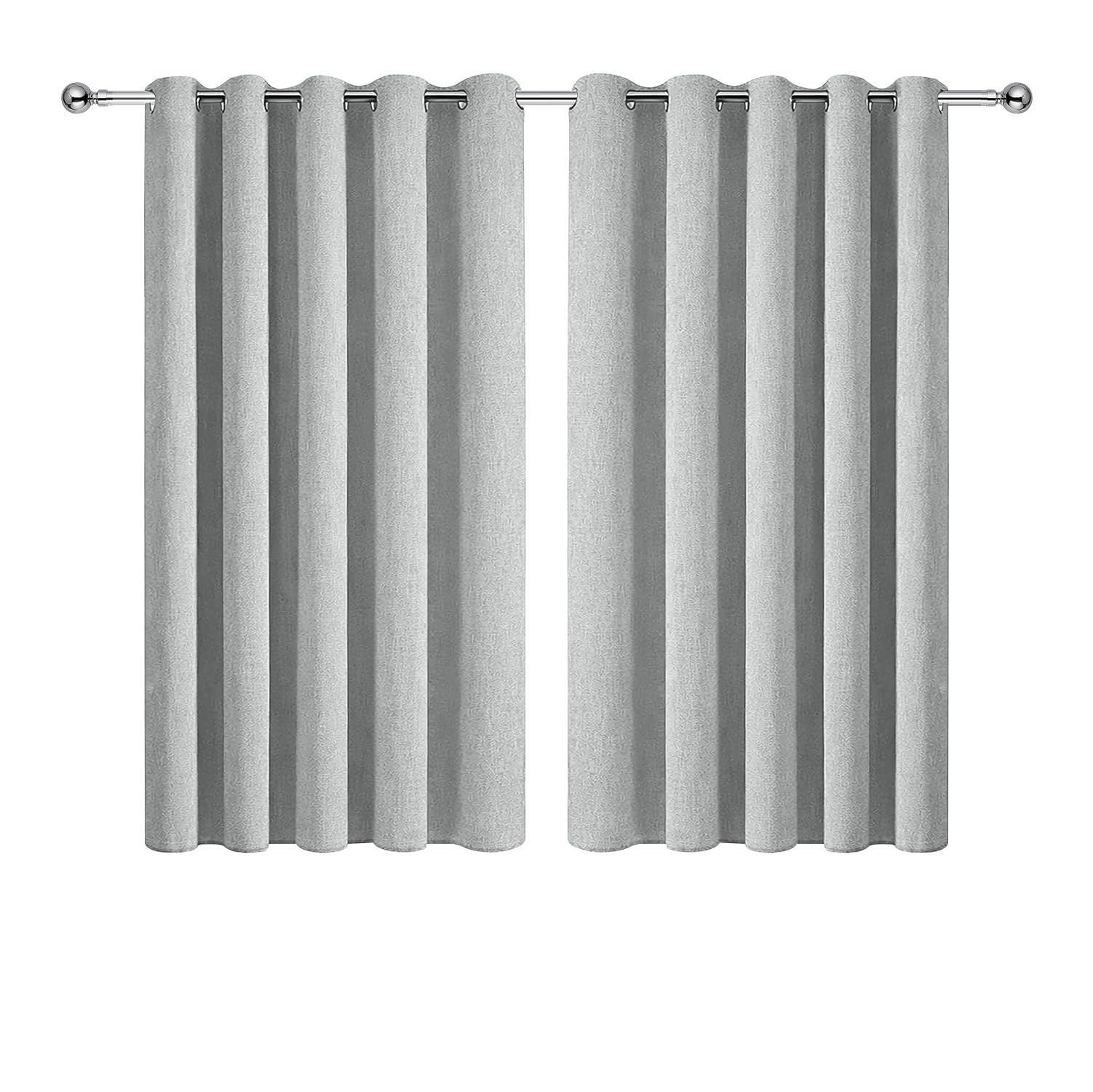 Aspire Homeware Silver 100% Blackout Eyelet Curtains For Bedroom 46X54 Inch Linen Curtains For Living Room 2 Panels With Tiebacks