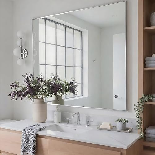 Miniatura 217 de Espejo de baño dorado naranja de 30 x 30 pulgadas para pared, espejo rectangular rectangular con marco de aluminio, moderno grande para dormitorio