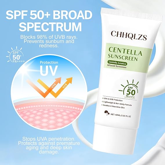 Centella Sunscreen SPF 50+ Lightweight, Non-Sticky Face & Body Sun Protection with Centella Asiatica for Soothing & Nourishing Skin - 60ml/2.03oz