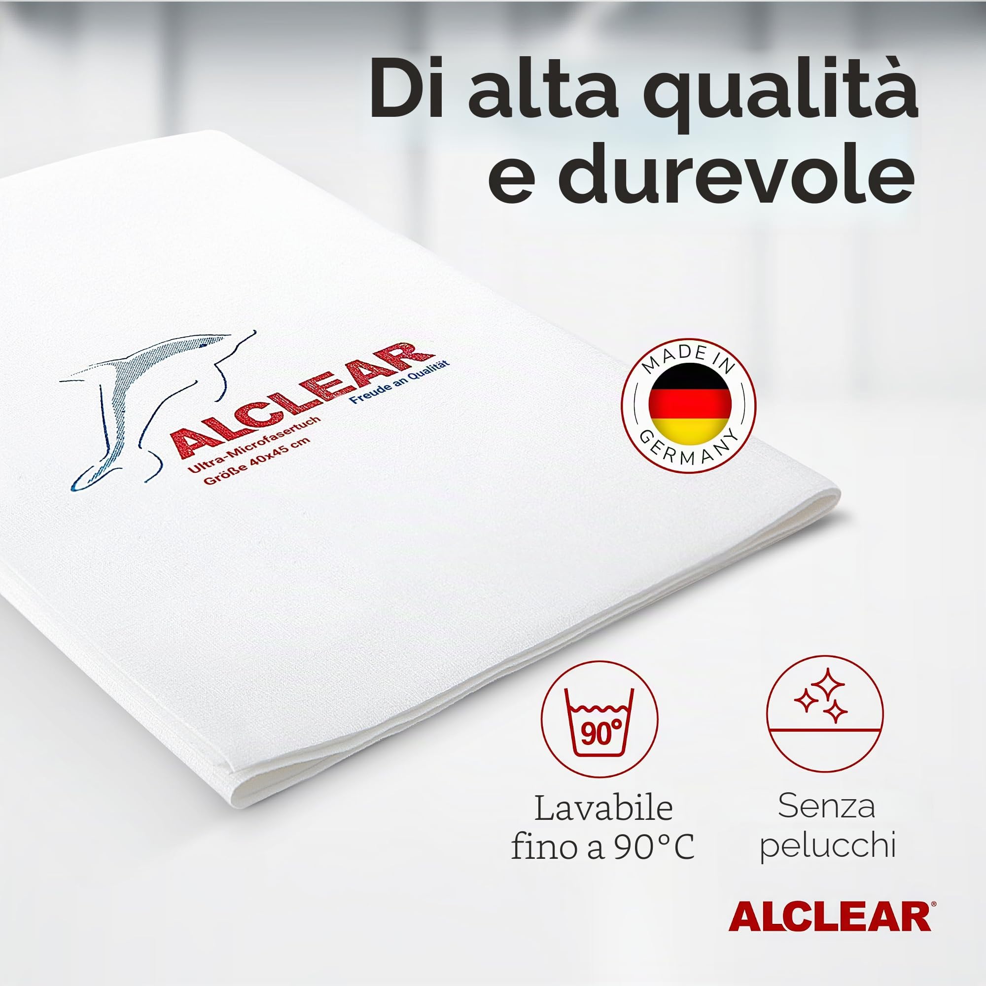 ALCLEAR 950001_5 panni in microfibra per vetri, 5 pz, 40×45 cm | Panni per vetri senza aloni, senza pelucchi, risparmia tempo senza asciugatura finale, designed in Germany, per casa e auto
