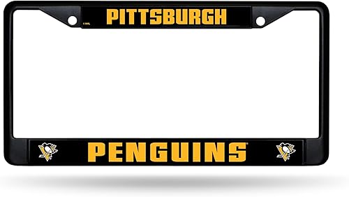 Rico Industries NHL Pittsburgh Penguins - Marco de matrícula cromado estándar, 6 x 12.25 pulgadas