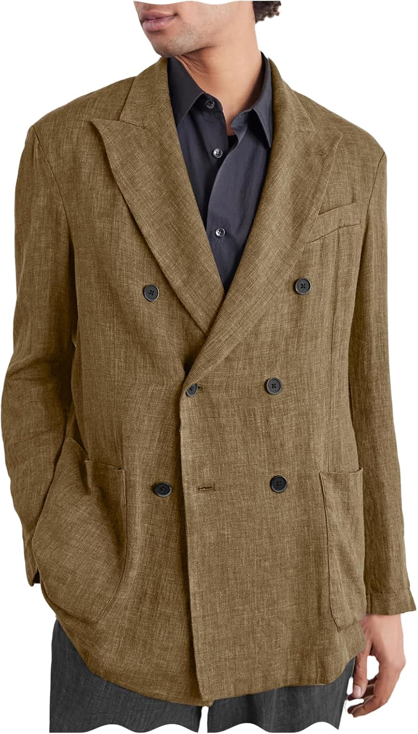 Men's Suit Jacket Double Breasted Casual Blazer Jackets Comfortable Breathable Lightweight Spring Summer