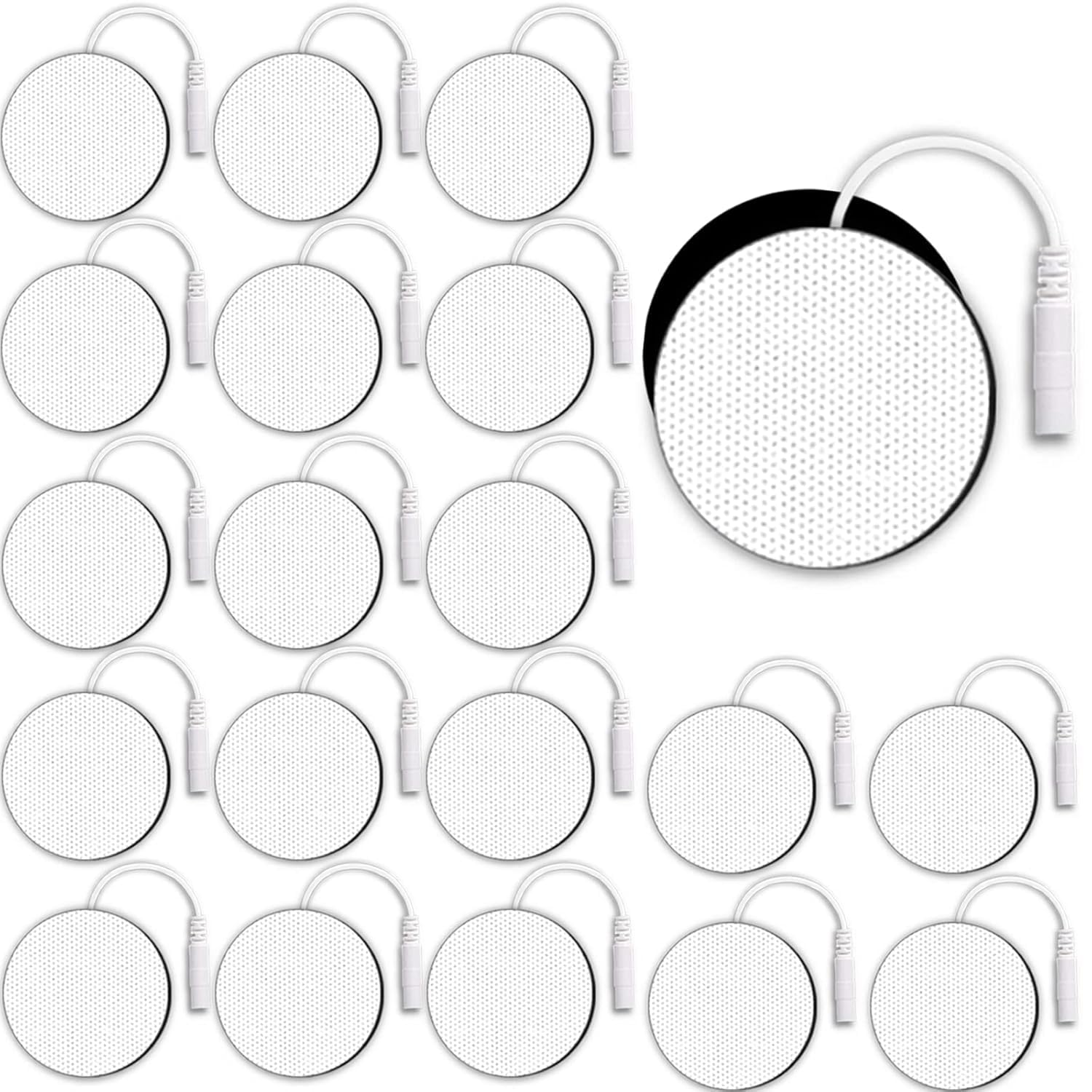 anrlafie 20 Pcs Round TENS Unit Replacement Pads for TENS, 2'' Electrodes Pads for TENS Unit, Latex-Free Reusable Eletrode Pads for TENS/EMS Muscle Stimulation Machine