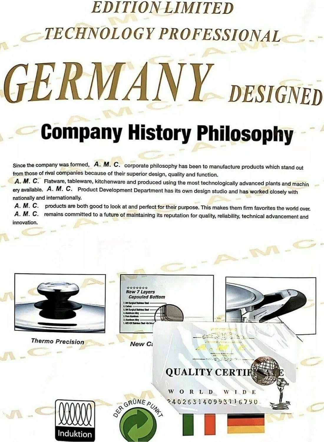 A.M.C. Kochgeschirr-Set, 23-teilig, aus Edelstahl, Induktion, Antihaftbeschichtung