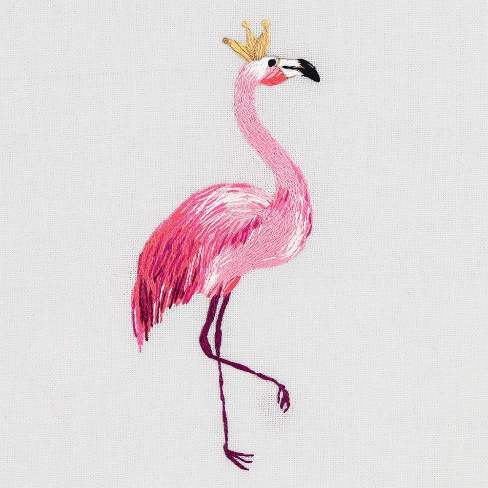 Panna Embroidery Kit - Satin Stitch on Clothes - Embroidery on The Apparel for Beginners, Water-Soluble Embroidery Kits for Adults - 1.6” x 3.9” or 4 x 10.5 cm - DIY Kit - Fun Needlework (Flamingo)