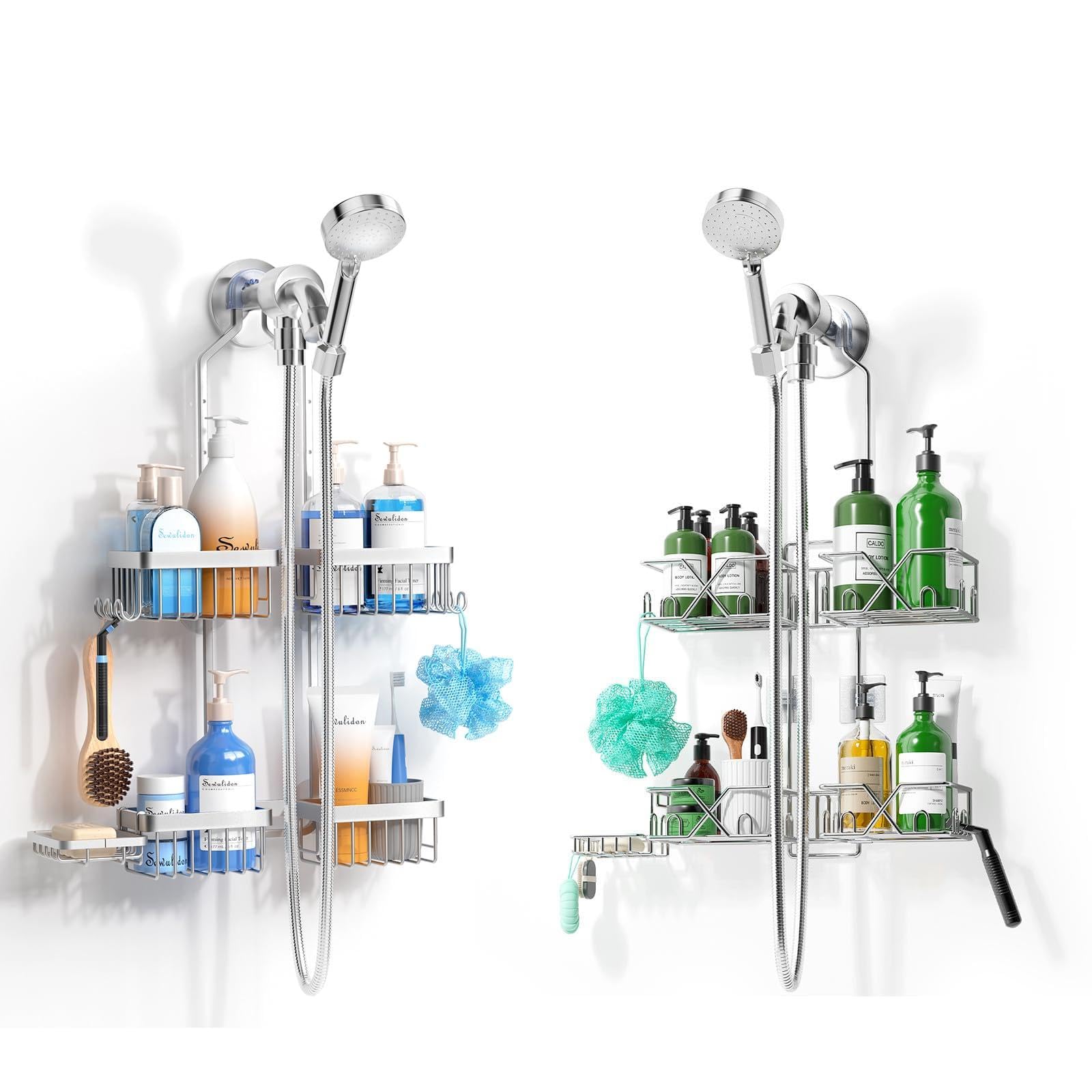 Sewulidon Upgraded Hanging Shower Caddy for Handheld Shower Heads Adjustable Height Extra Long Bathroom Shower Organizer Hanger Rack