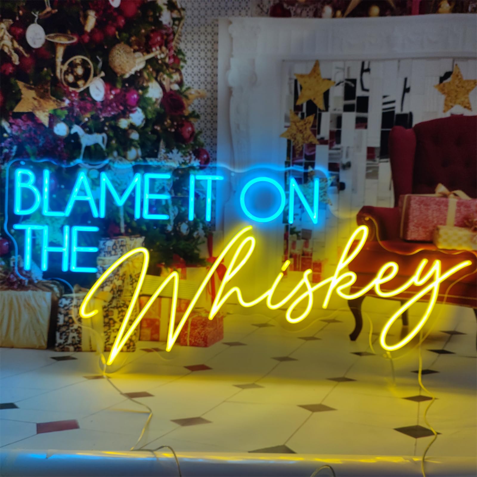 Blame It On The Whiskey Neon Signs for Wall Decor, 24.5 * 9.3 Inches LED Light Sign for Bedroom, Man Cave, Bar, Home Decoration, Dimmable Neon Light Up Signs for Birthday Party, INSNEnN