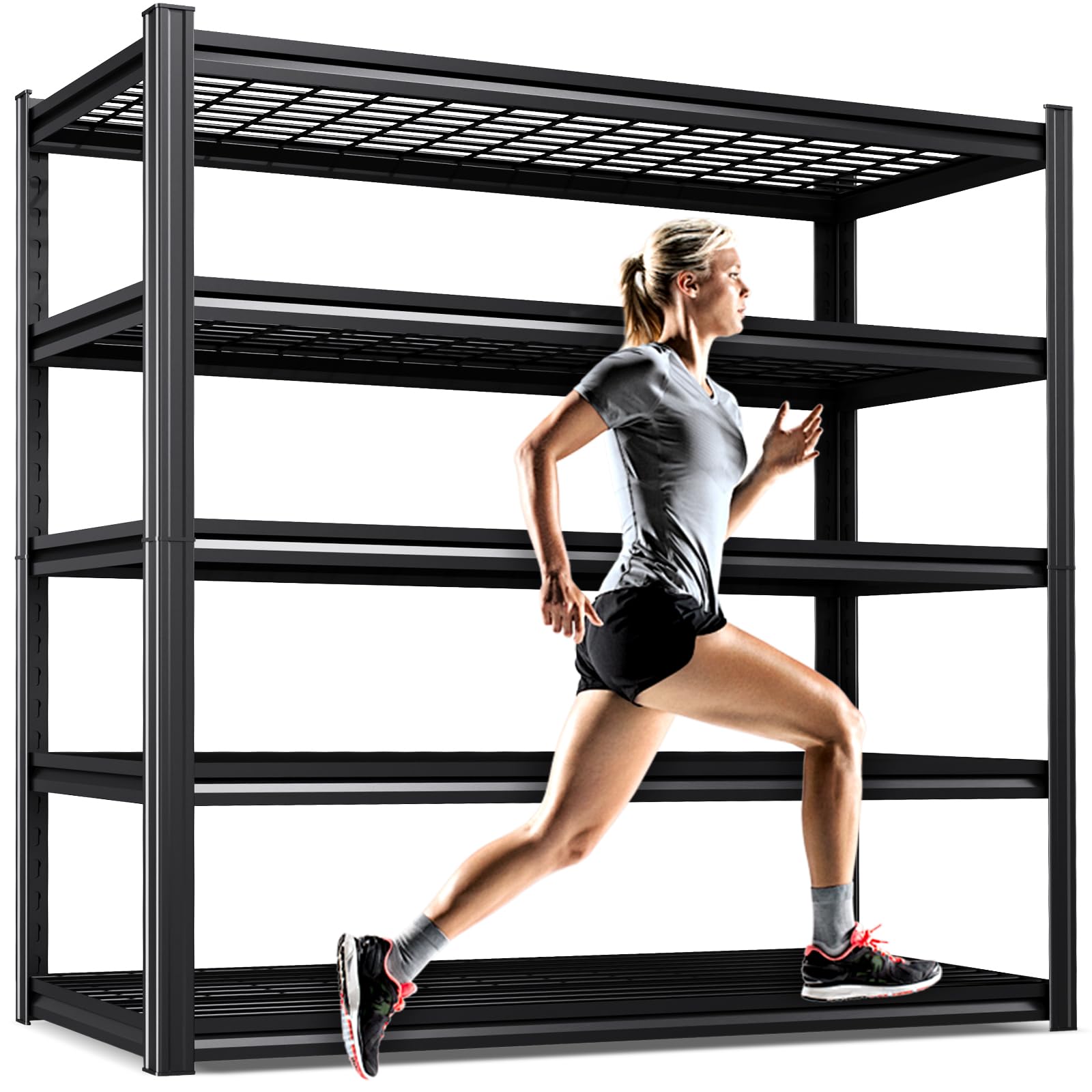 59" W Heavy Duty 5-Tier Garage Shelving Unit,2500 lbs Capacity Adjustable Metal Storage Rack, Boltless Steel Shelves for Garage, Basement, Warehouse, Pantry &amp; Kitchen 72"x59"x20",Black