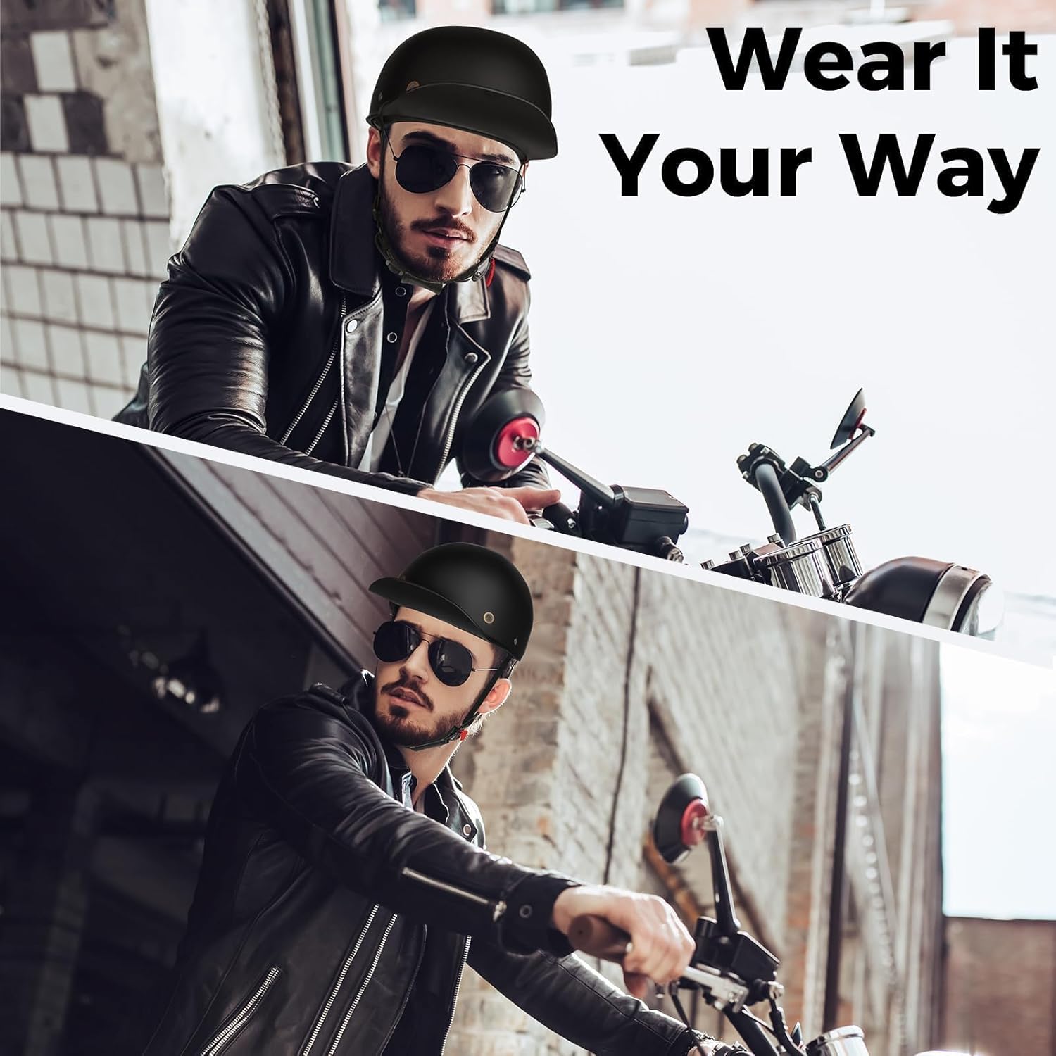 Yesmotor Motorcycle Baseball Helmet - Retro Baseball Style Cap for Unisex-Adult, DOT Approved