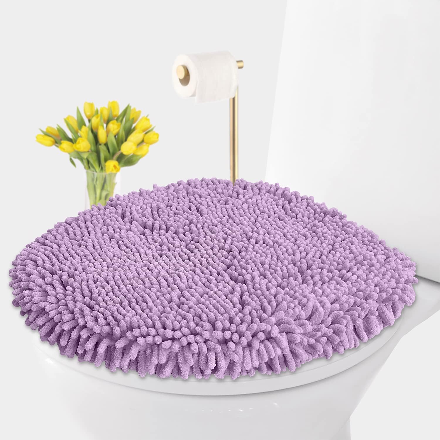 LuxUrux Toilet Lid Cover, Extra-Soft Plush Seat Cloud Washable Shaggy Microfiber Standard Toilet Lid Covers for Bathroom Machine Wash & Dry (Toilet Lid Cover, Lavender)