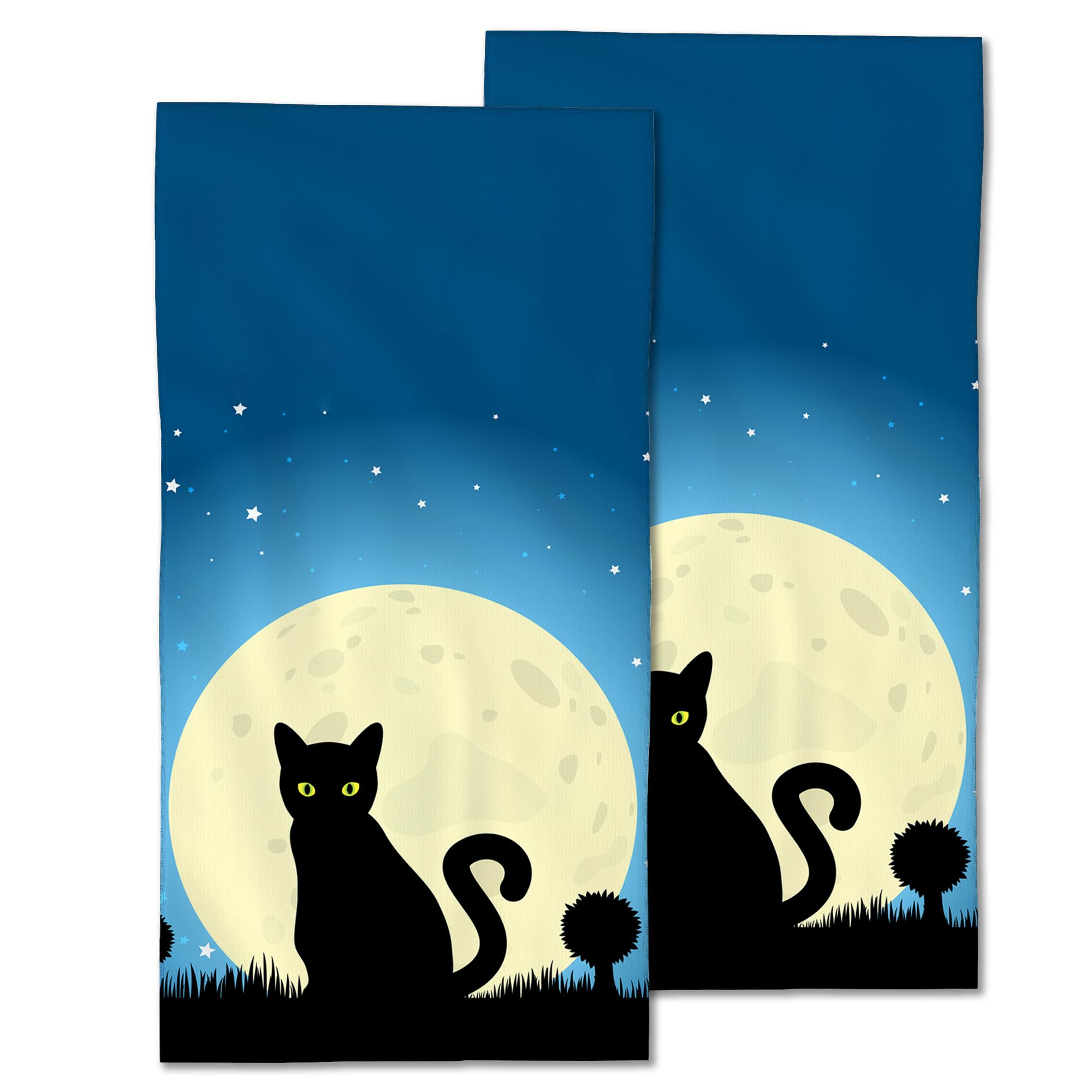 CXULIN Black Cat Moon Hand Towels Set of 2, Halloween Fingertip Polyester Cotton Soft Bath Towels for Bathroom Kitchen Hotel Spa, 14"X28"