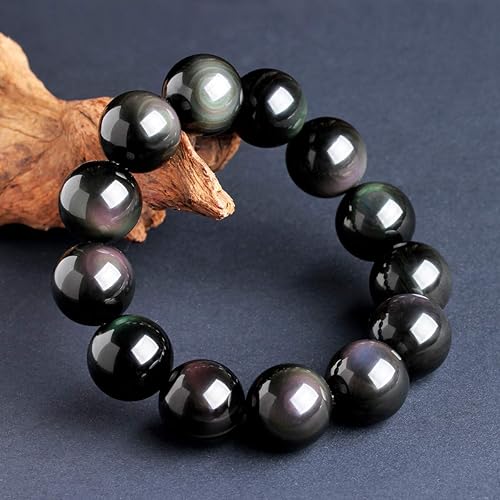 Miniatura 3 de Cuentas sueltas y lisas de obsidiana negra y dorada natural a granel para fabricación de joyas de 15 pulgadas (obsidiana negra, 0.236 pulgadas)