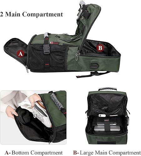 Miniatura 4 de WITZMAN Mochila de viaje para hombre, bolsa de equipaje convertible para portátil de 17 pulgadas, bolsas de mano para avión, Verde militar, Grande,