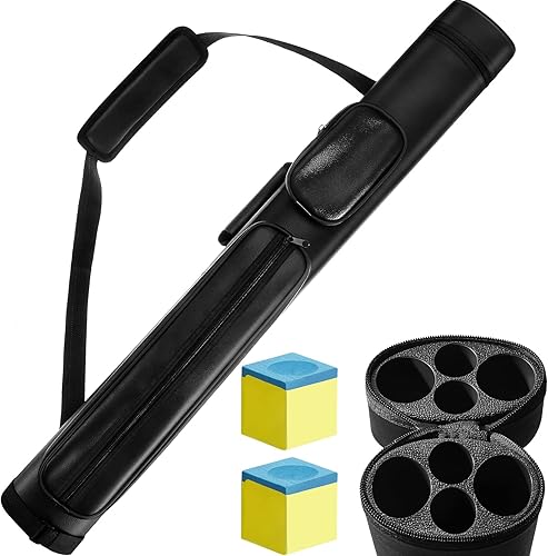 Deekin 2 x 2 fundas de transporte ovaladas rígidas para taco de billar con 4 agujeros y 2 cubos de tiza de piscina