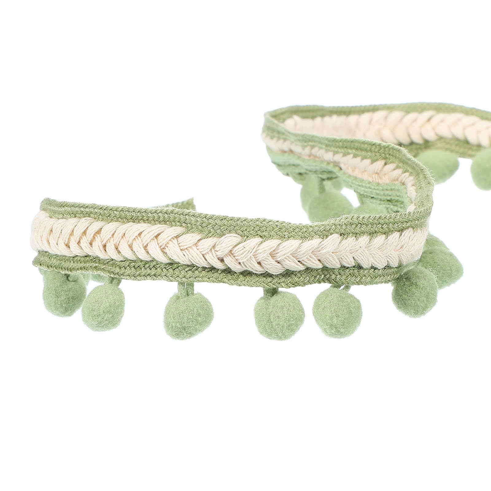 sourcing map 10 Yards Embroidered Pom Pom Ribbon Fabric Trim Fringe Pompom Crafts Tassel Lace for Sewing DIY Clothing Bag Bedding Pillow Curtain Decoration Vanilla Green