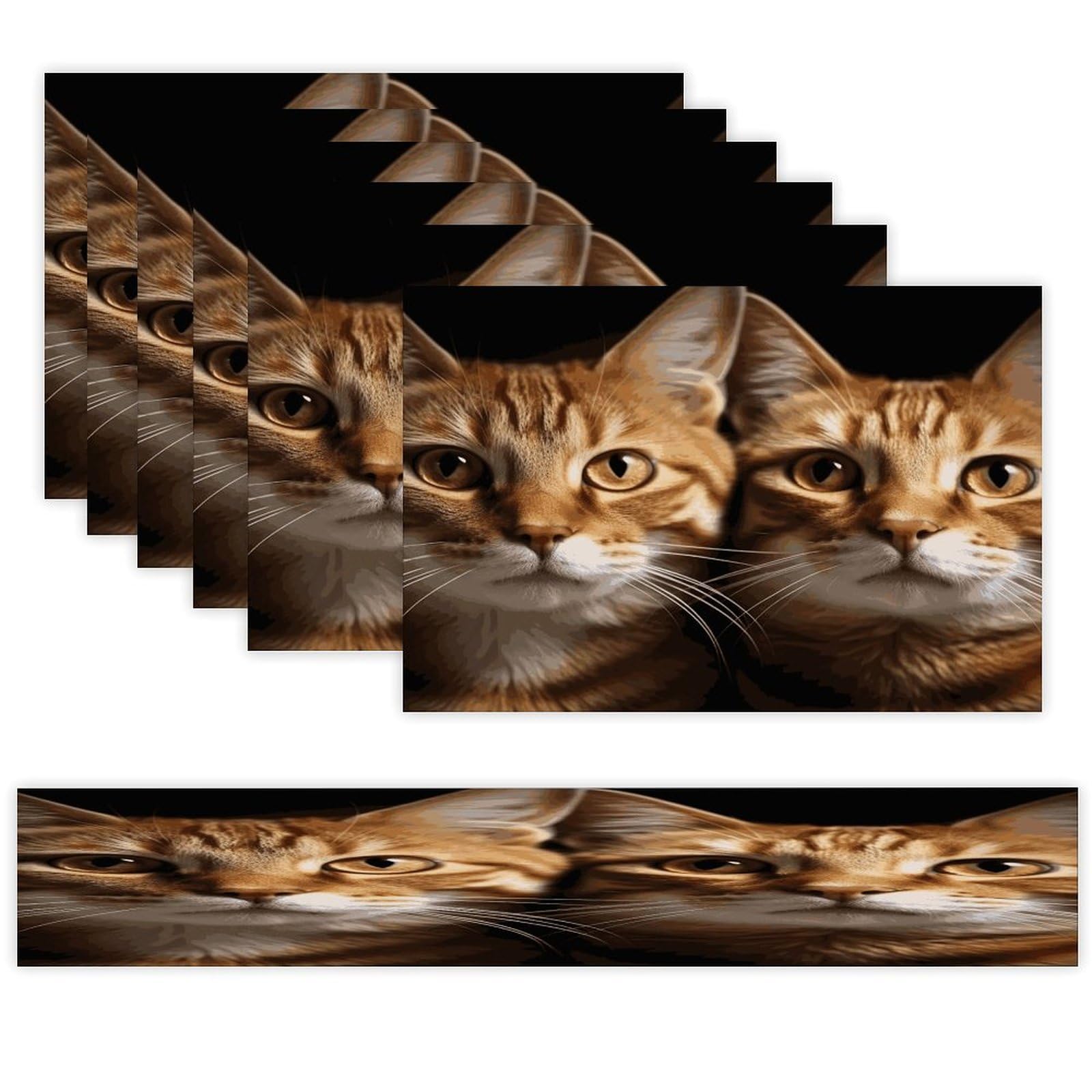 Cats Table Runner and Placemats Set of 6 for Kitchen Washable Table Mats Heat Resistant Place Mats Non-Slip Place Mat Wipeable Placemat(6 Placemats+1 Table Runner)