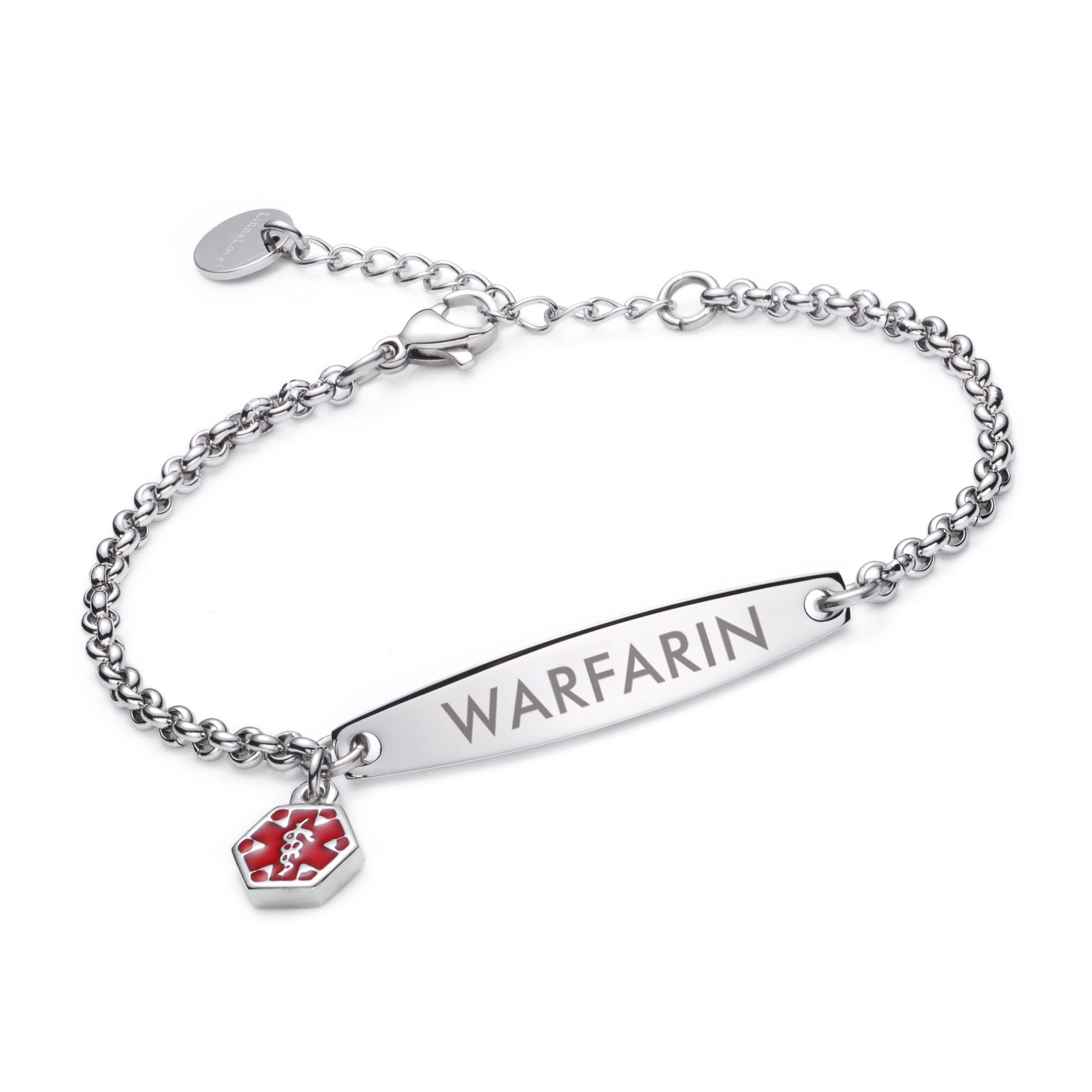 LinnaLove-Pre-engraved Simple Rolo chain Medical alert id bracelet for Women